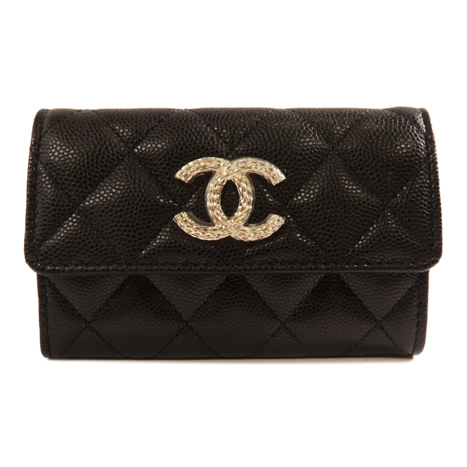CHANEL 牛皮皮革Card Case銀扣卡片套黑色