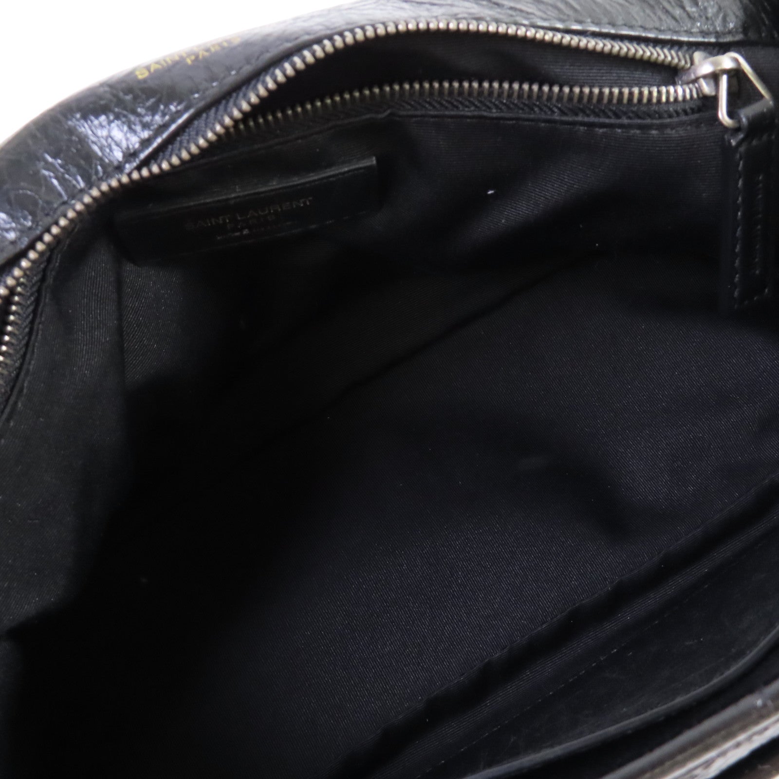 SAINT LAURENT 斜紋皮革Niki Medium Shoulder Bag銀扣鏈帶肩背袋黑色