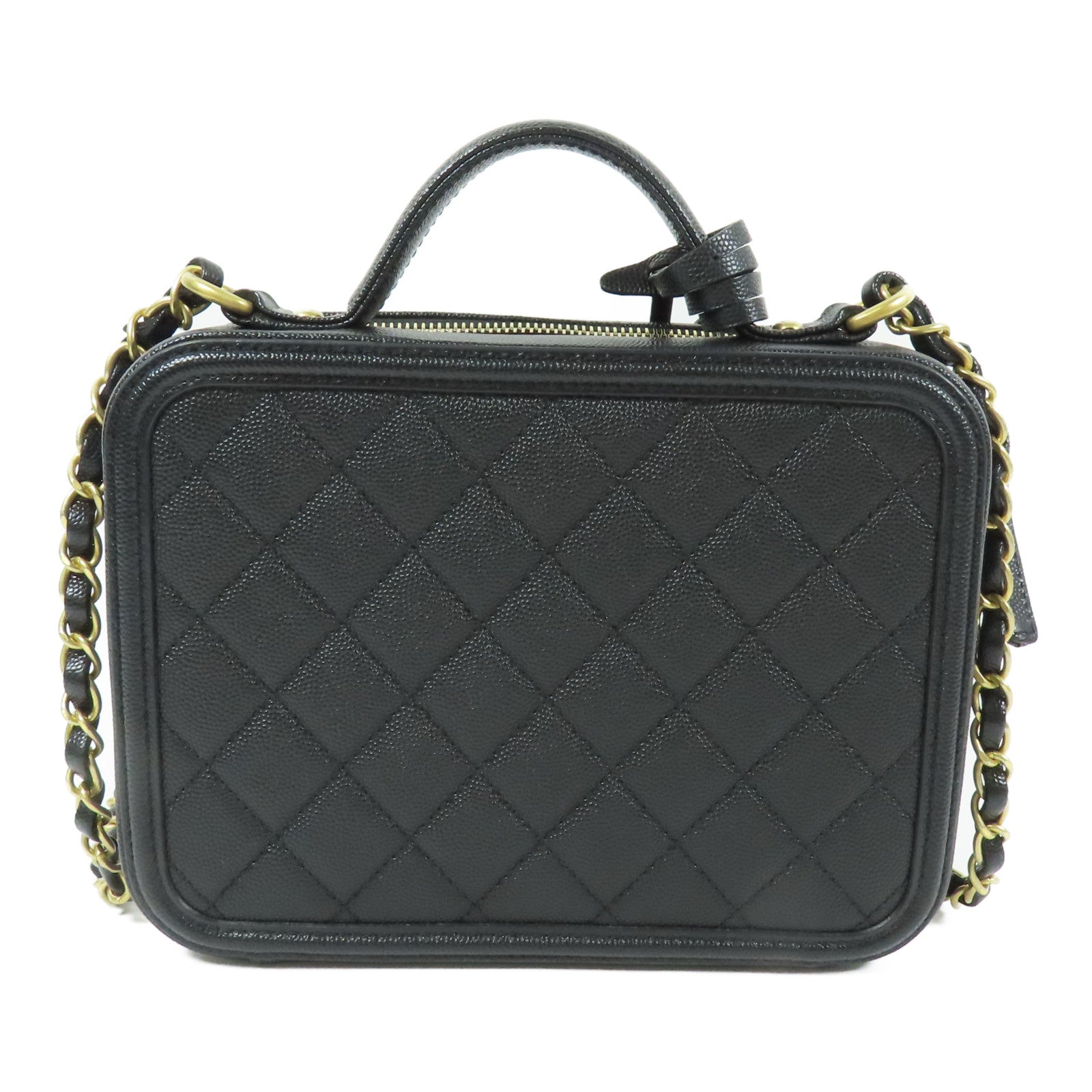 CHANEL 牛皮皮革Vanity Case金扣鏈帶手挽肩背兩用袋