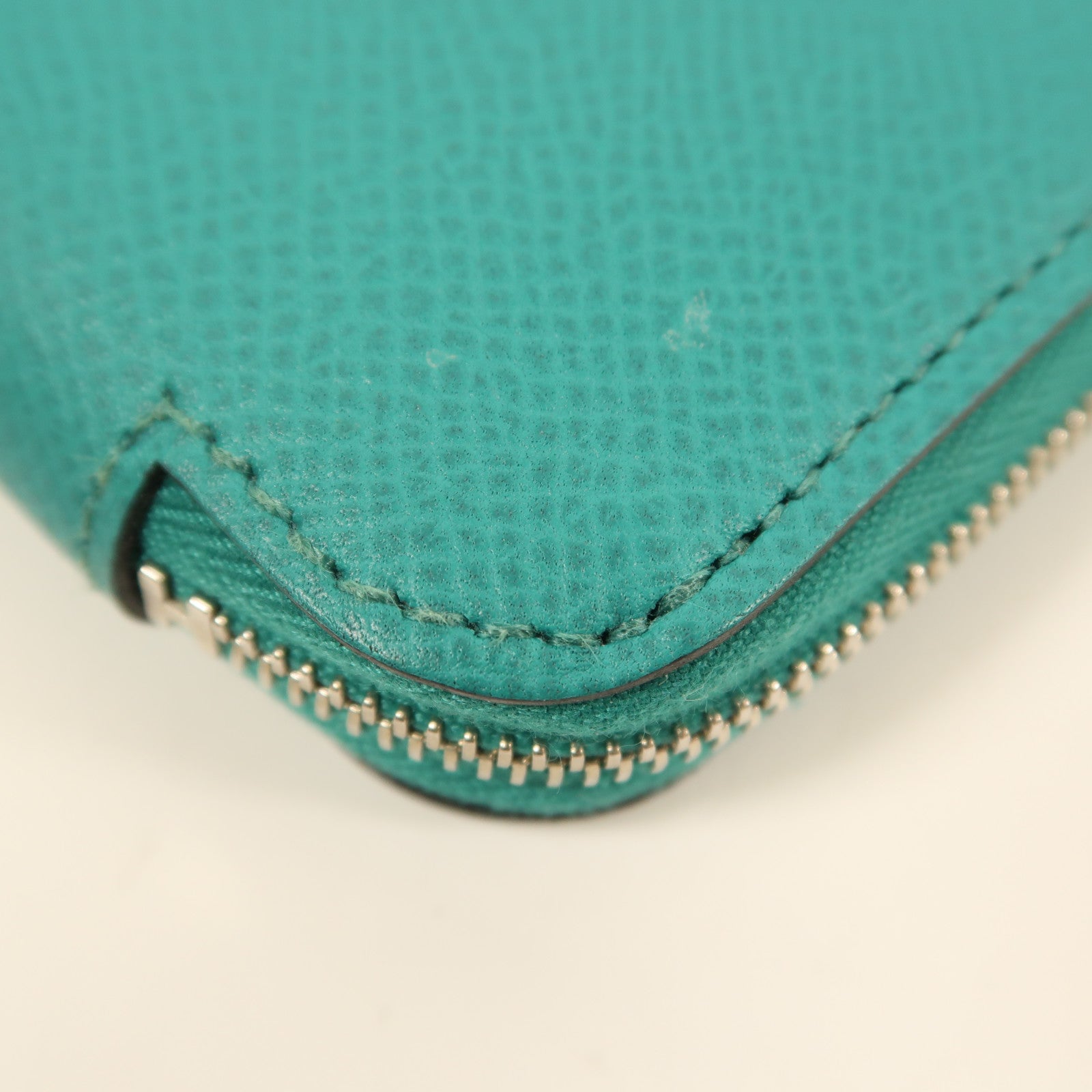 HERMES Epsom皮革Silk In Compact Wallet銀扣錢包Bleu Paon