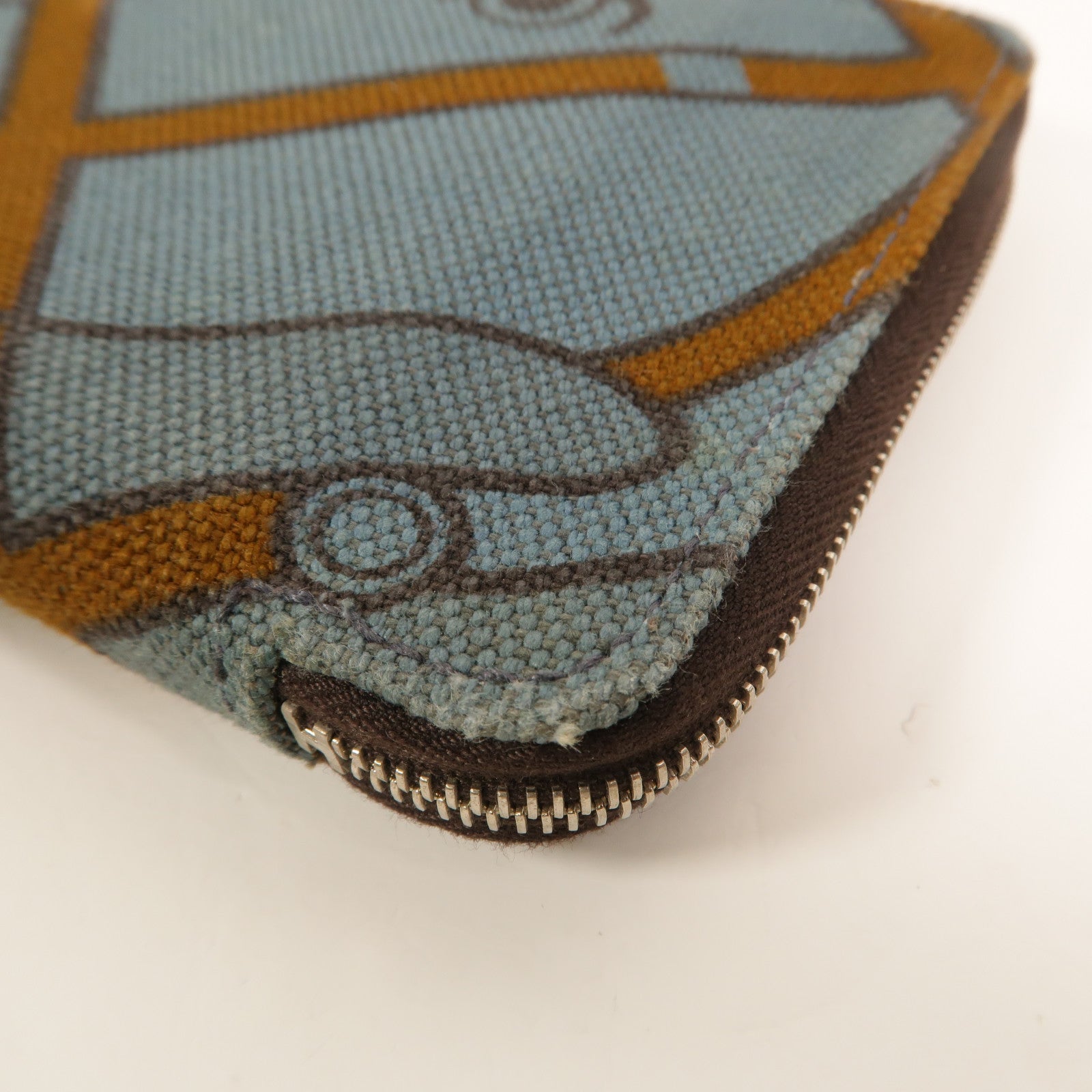 HERMES 帆布Steeple PM錢包Celeste/Ecorce