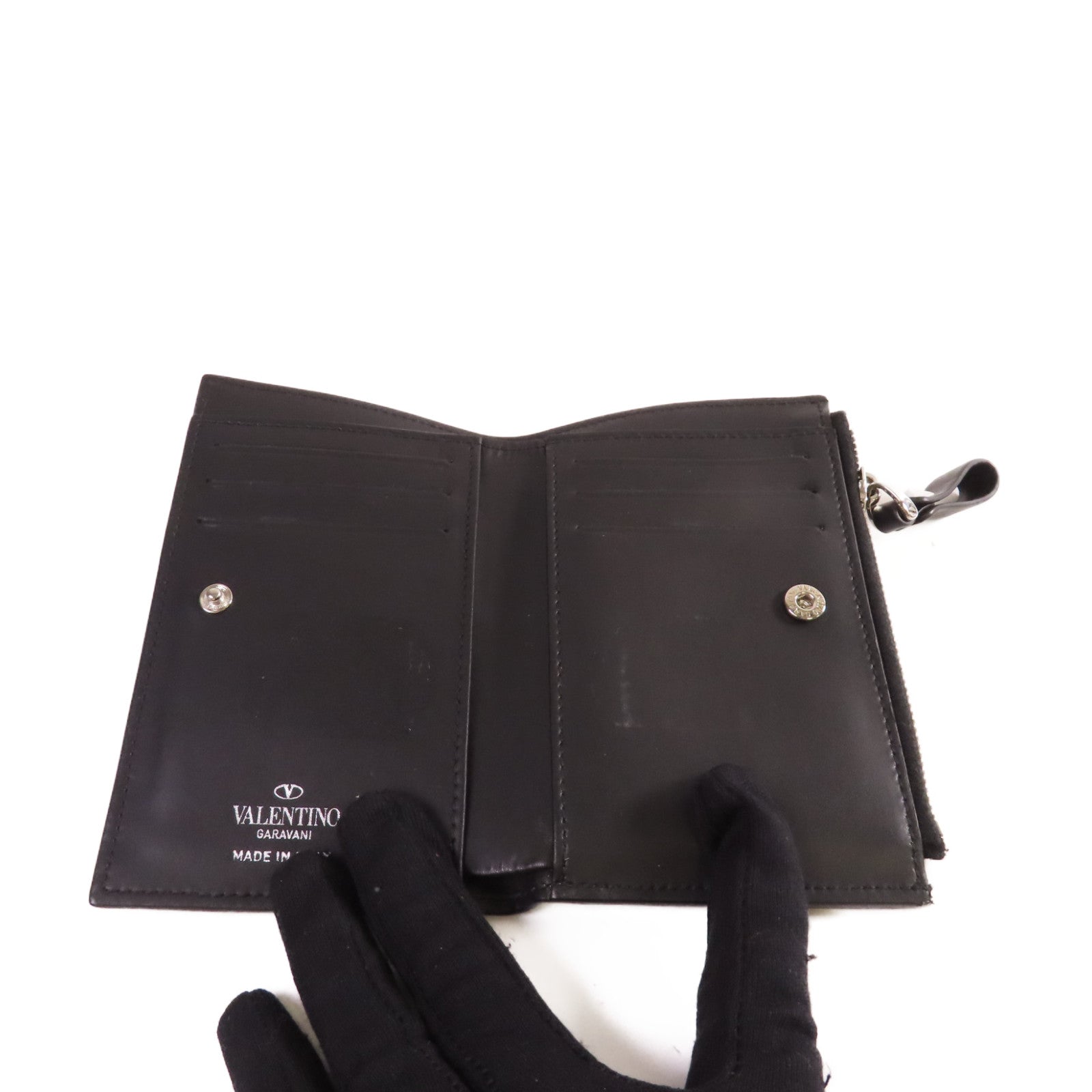 Valentino 牛皮皮革VLTN Small Wallet銀扣短錢包黑色