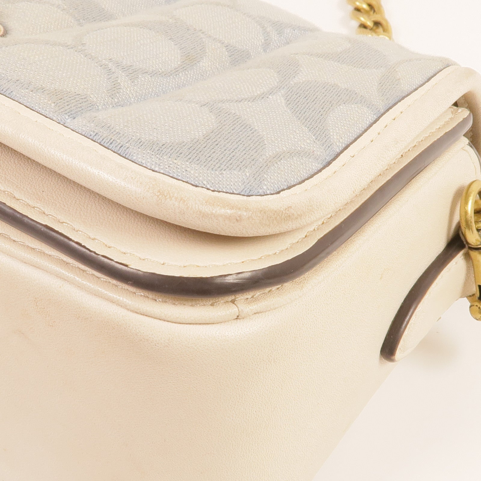 COACH 牛仔布/皮革Shoulder Bag金扣肩背袋