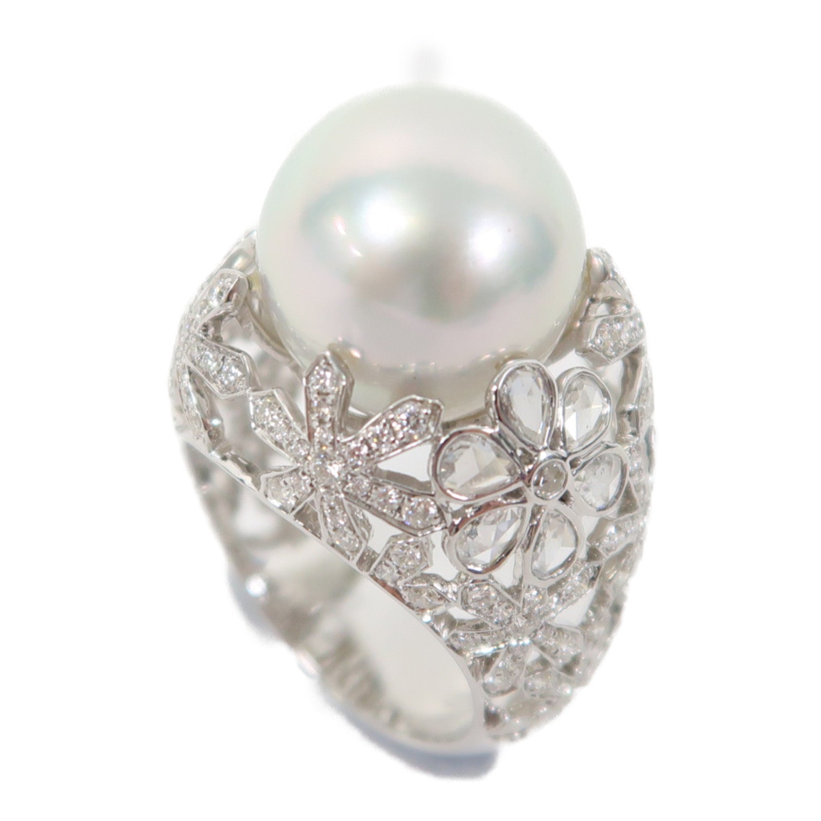 JEWELRY 18K白金Diamond Pearl Ring 1.01ct/0.71ct鑽石珍珠戒指US#6.5