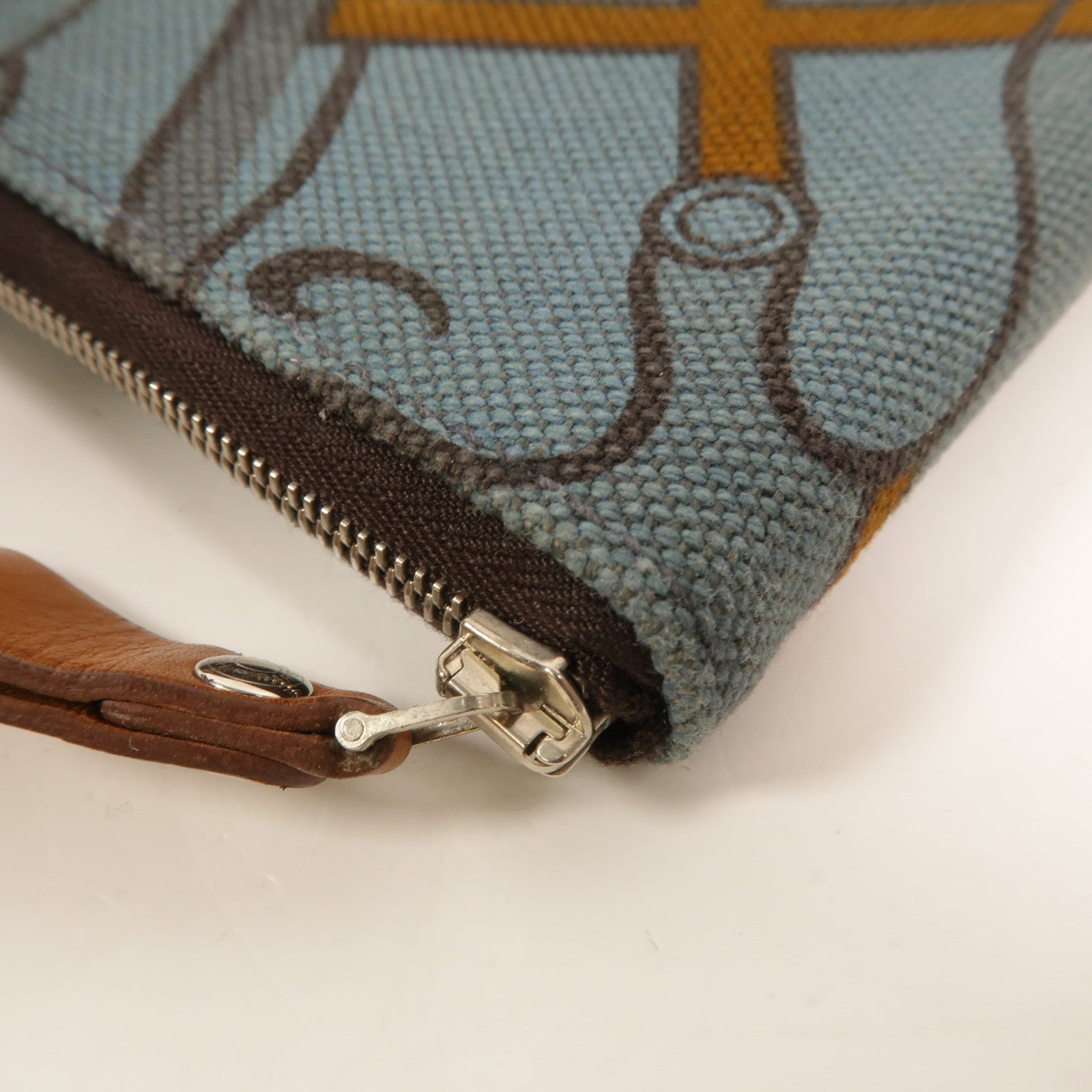HERMES 帆布Steeple PM錢包Celeste/Ecorce