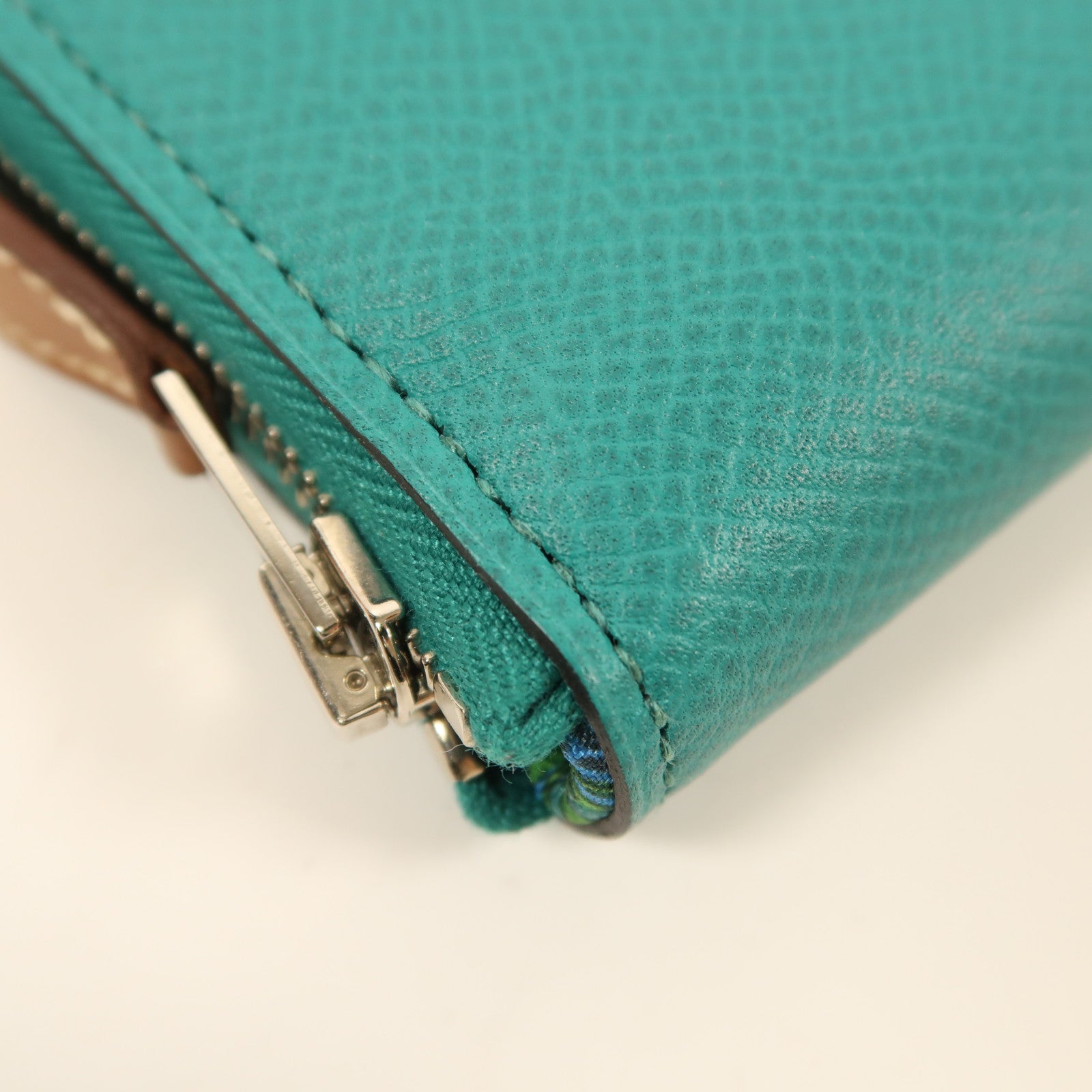 HERMES Epsom皮革Silk In Compact Wallet銀扣錢包Bleu Paon