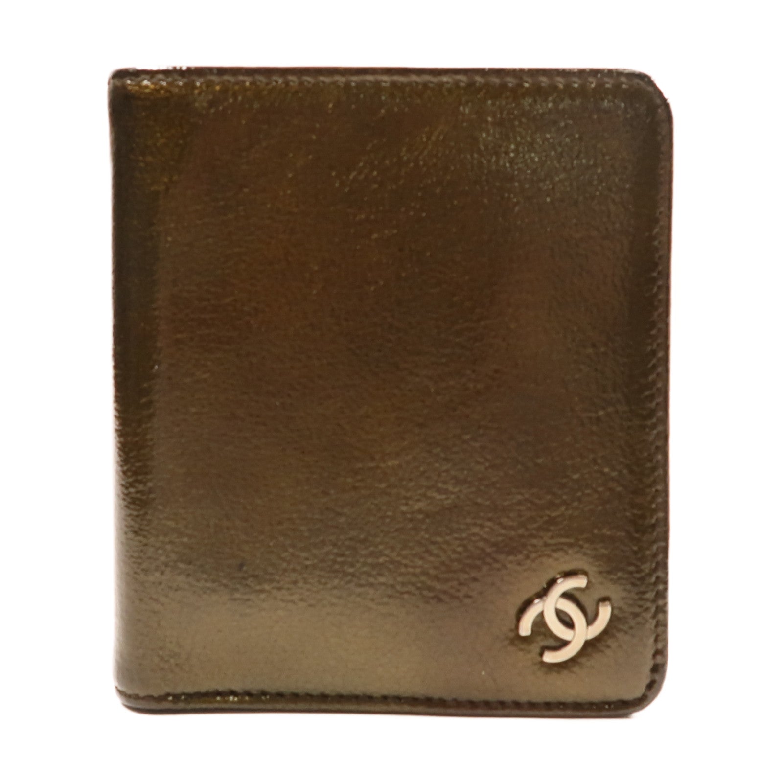 CHANEL 漆皮皮革Wallet銀扣錢包啡色