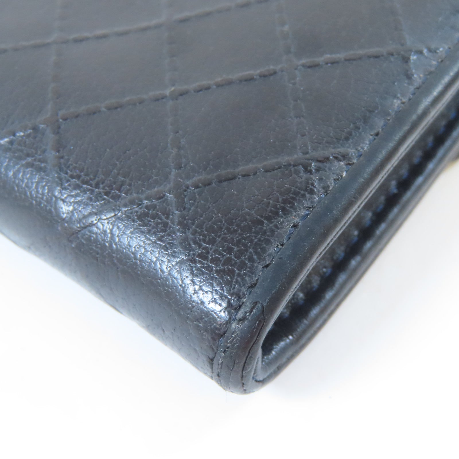 CHANEL 菱格牛皮皮革Card Case銀扣卡片套黑色