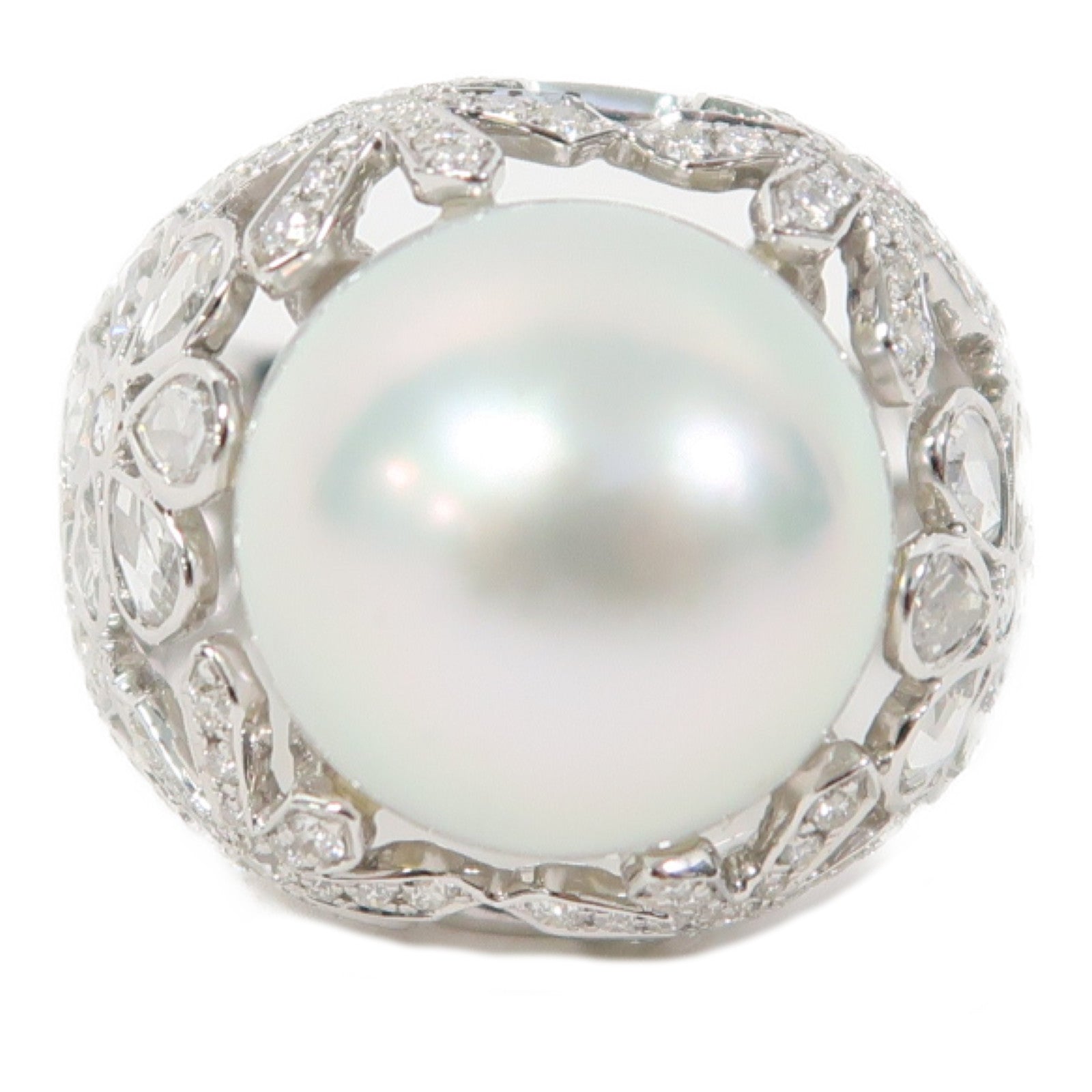 JEWELRY 18K白金Diamond Pearl Ring 1.01ct/0.71ct鑽石珍珠戒指US#6.5