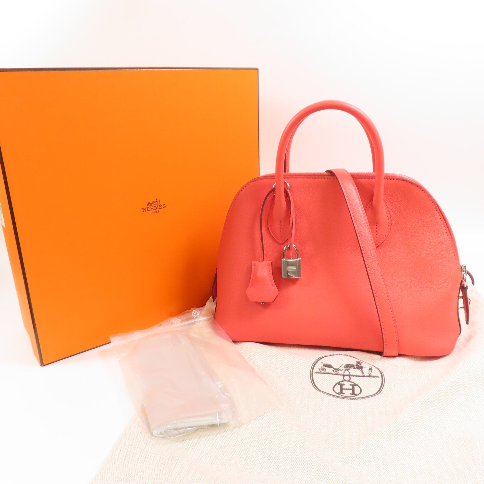 HERMES Evercolor皮革Bolide 1923 25銀扣手挽肩背兩用袋Rose Texas