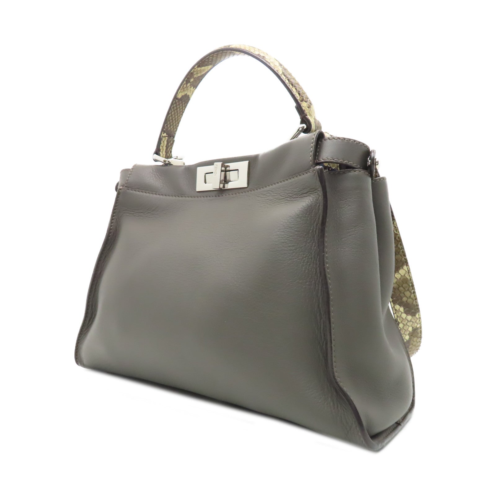 FENDI 【激減優惠】蛇皮皮革/牛皮皮革PeekBoo銀扣手挽肩背兩用袋