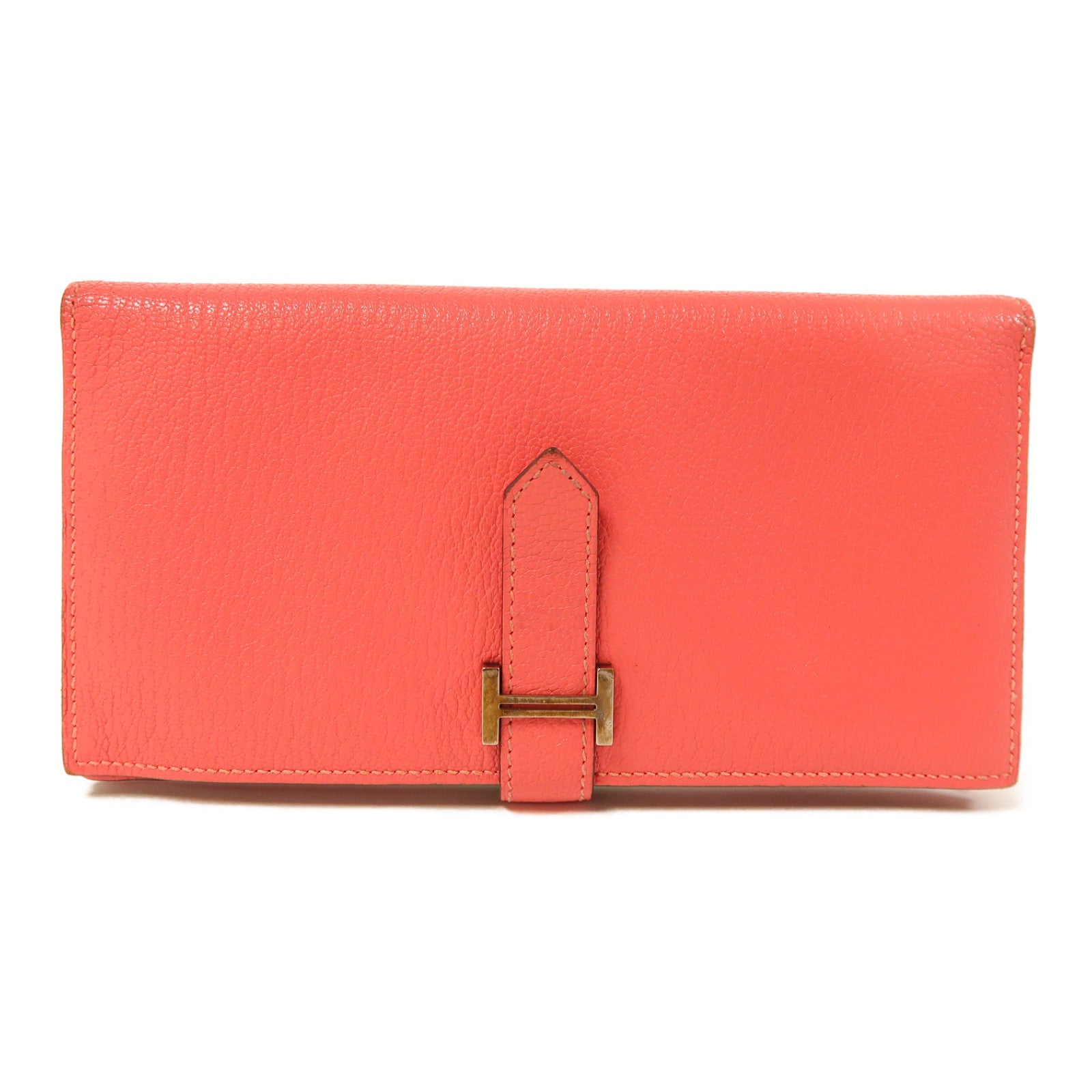 HERMES 【激減優惠】Chevre皮革Bearn Wallet銀扣長錢包粉紅色