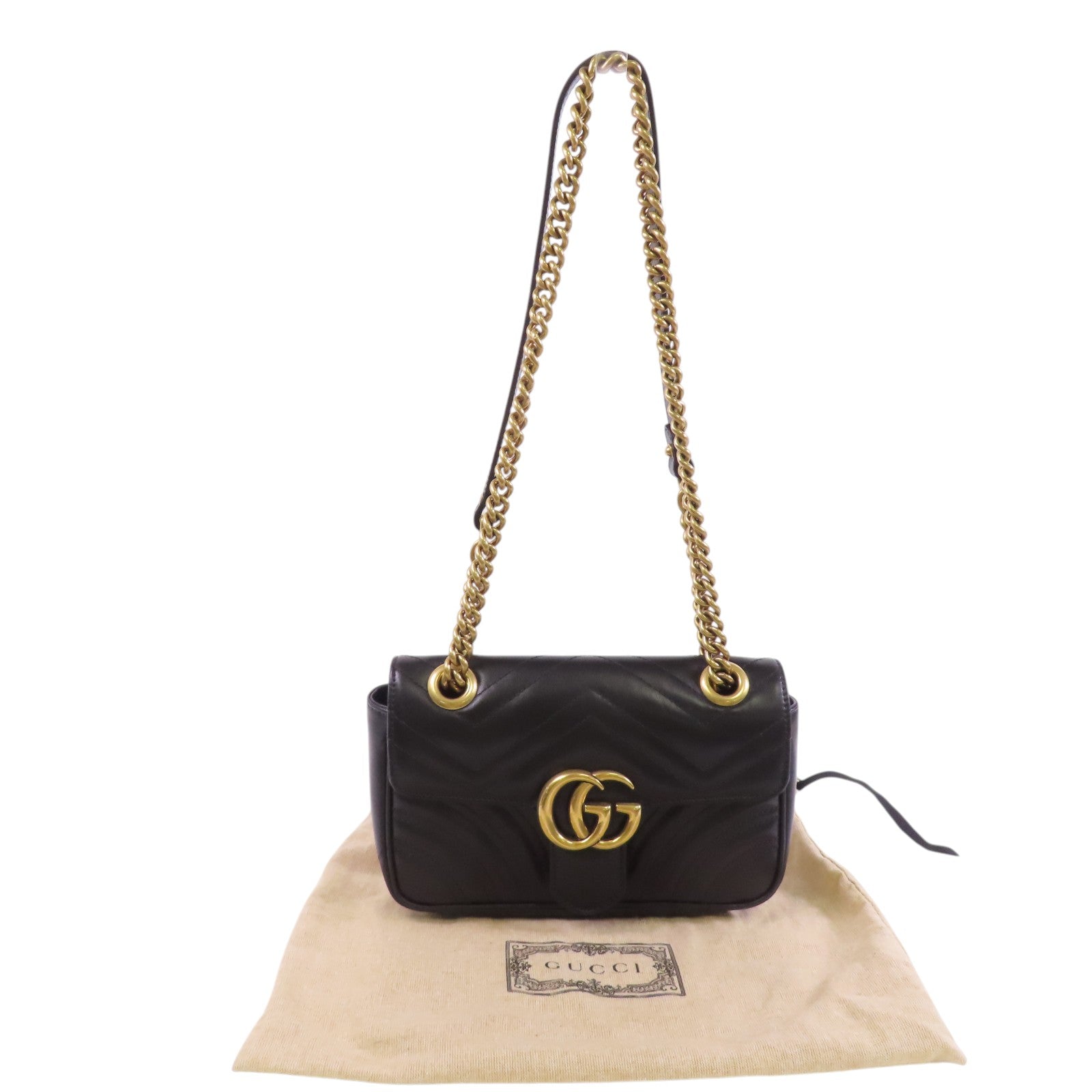 GUCCI 牛皮皮革GG Marmont金扣鏈帶肩背袋