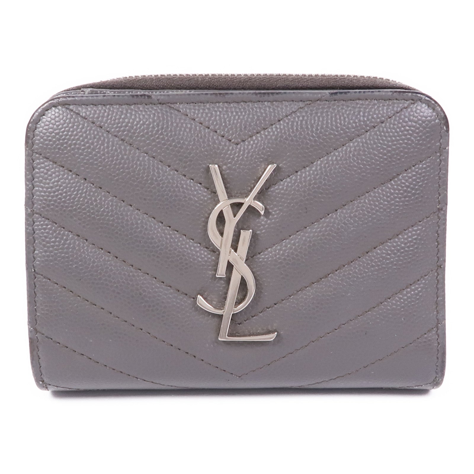YVES SAINT LAURENT YSL Wallet Calfskin Leather Grey