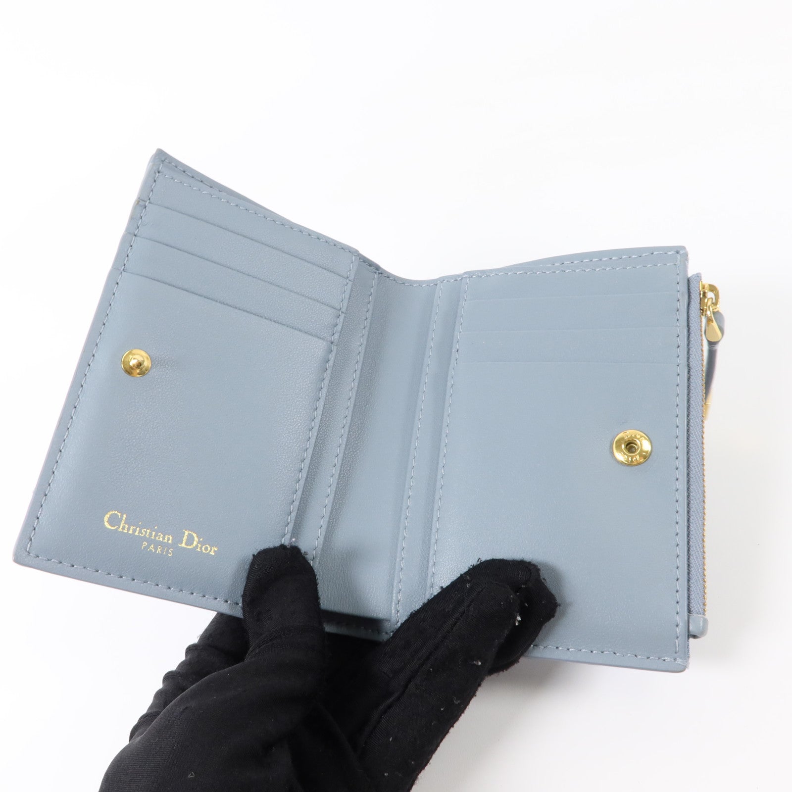 Dior 牛皮皮革Caro Dahlia Wallet金扣錢包