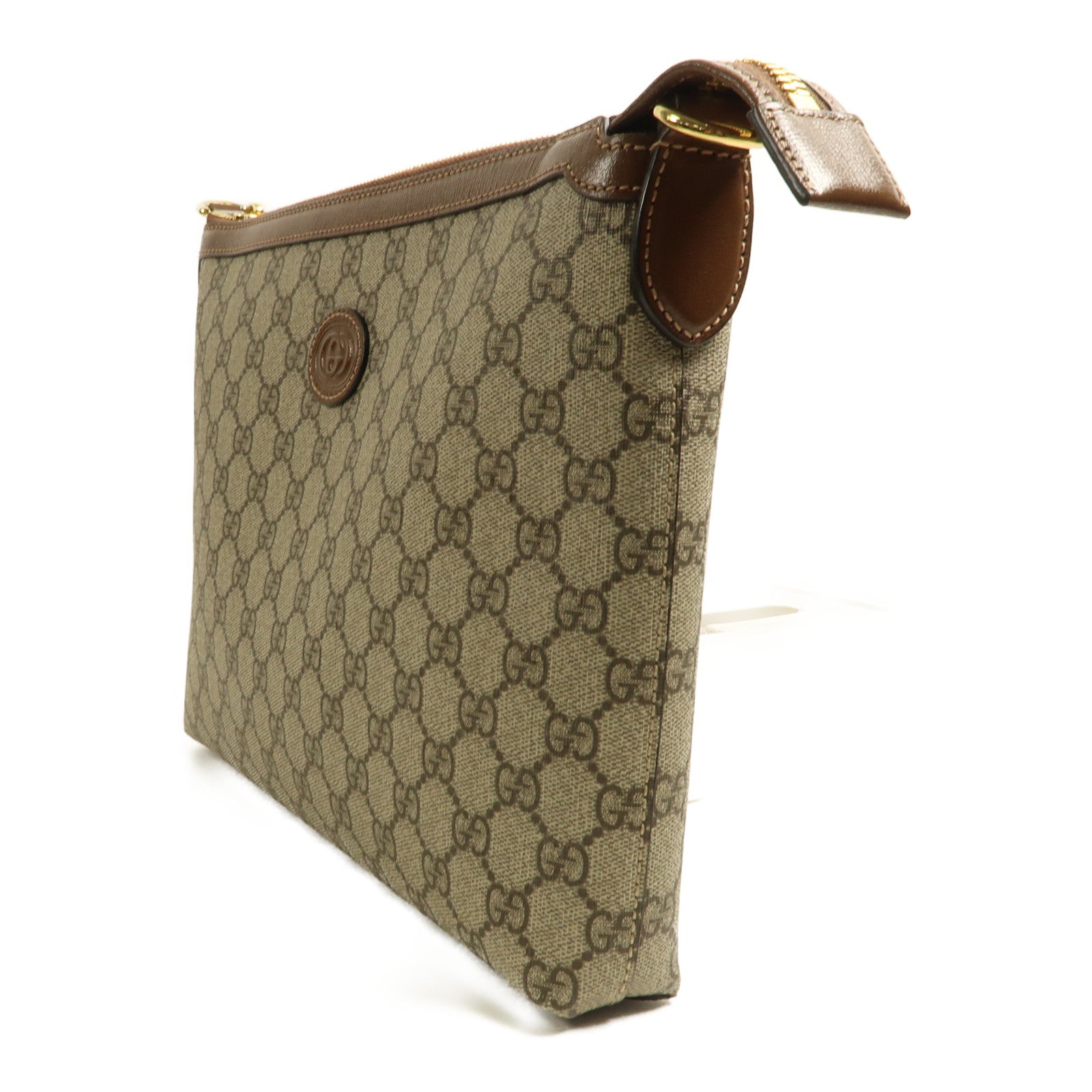 GUCCI 塗層帆布Interlocking G金扣肩背袋啡色