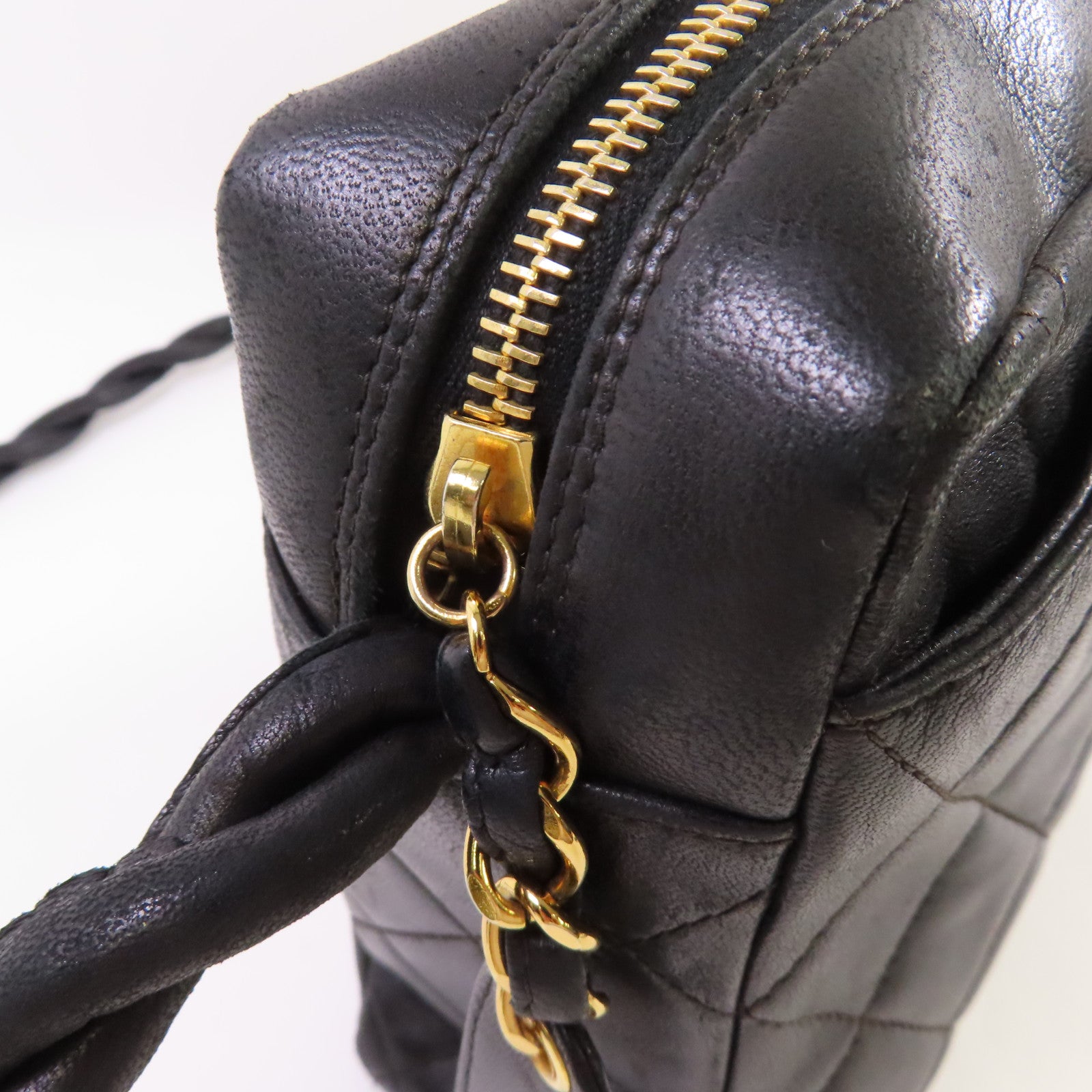 CHANEL 菱格羊皮皮革Vintage Shoulder Bag金扣肩背袋黑色