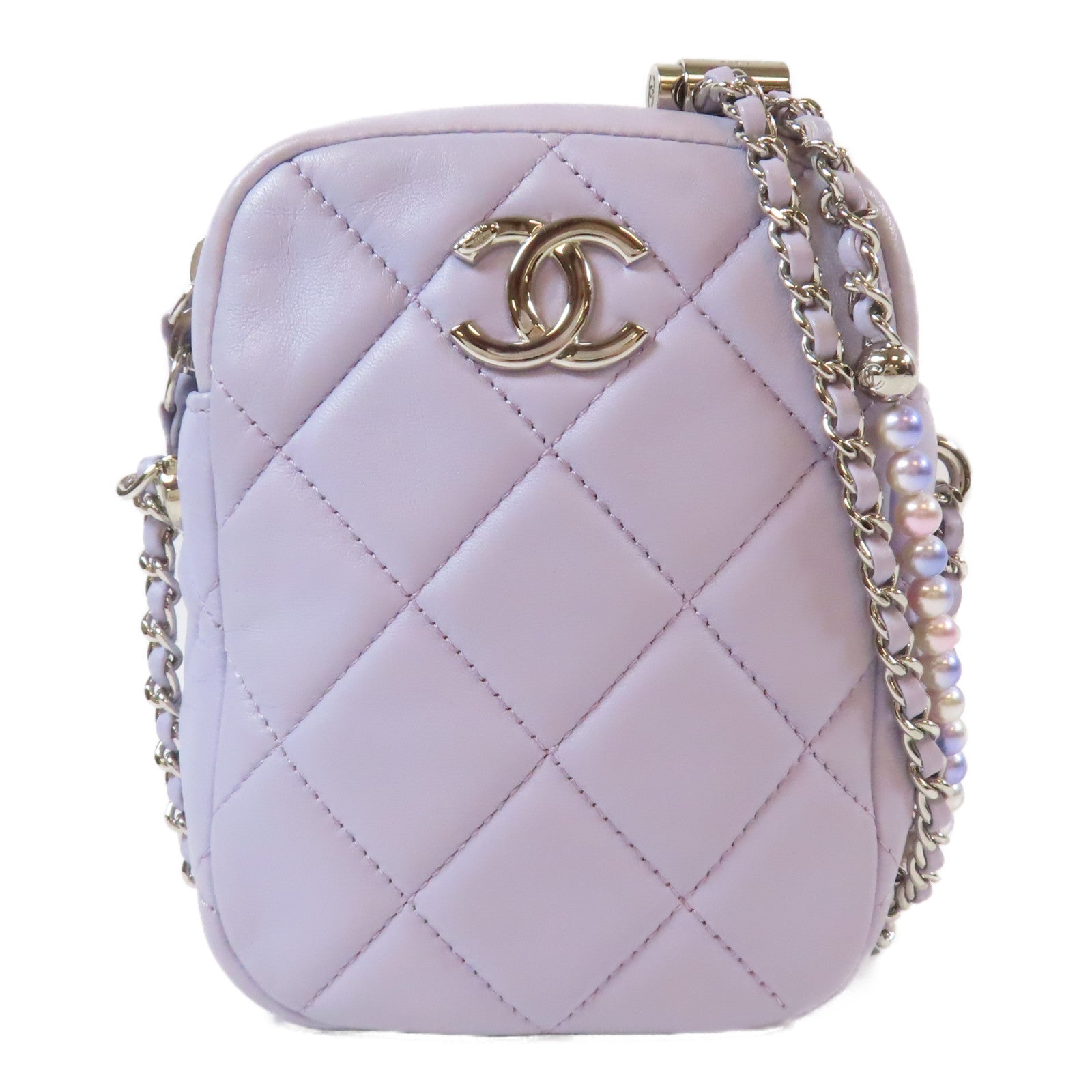 CHANEL 【激減優惠】菱格羊皮皮革Chain Shoulder銀扣鏈帶肩背袋紫色