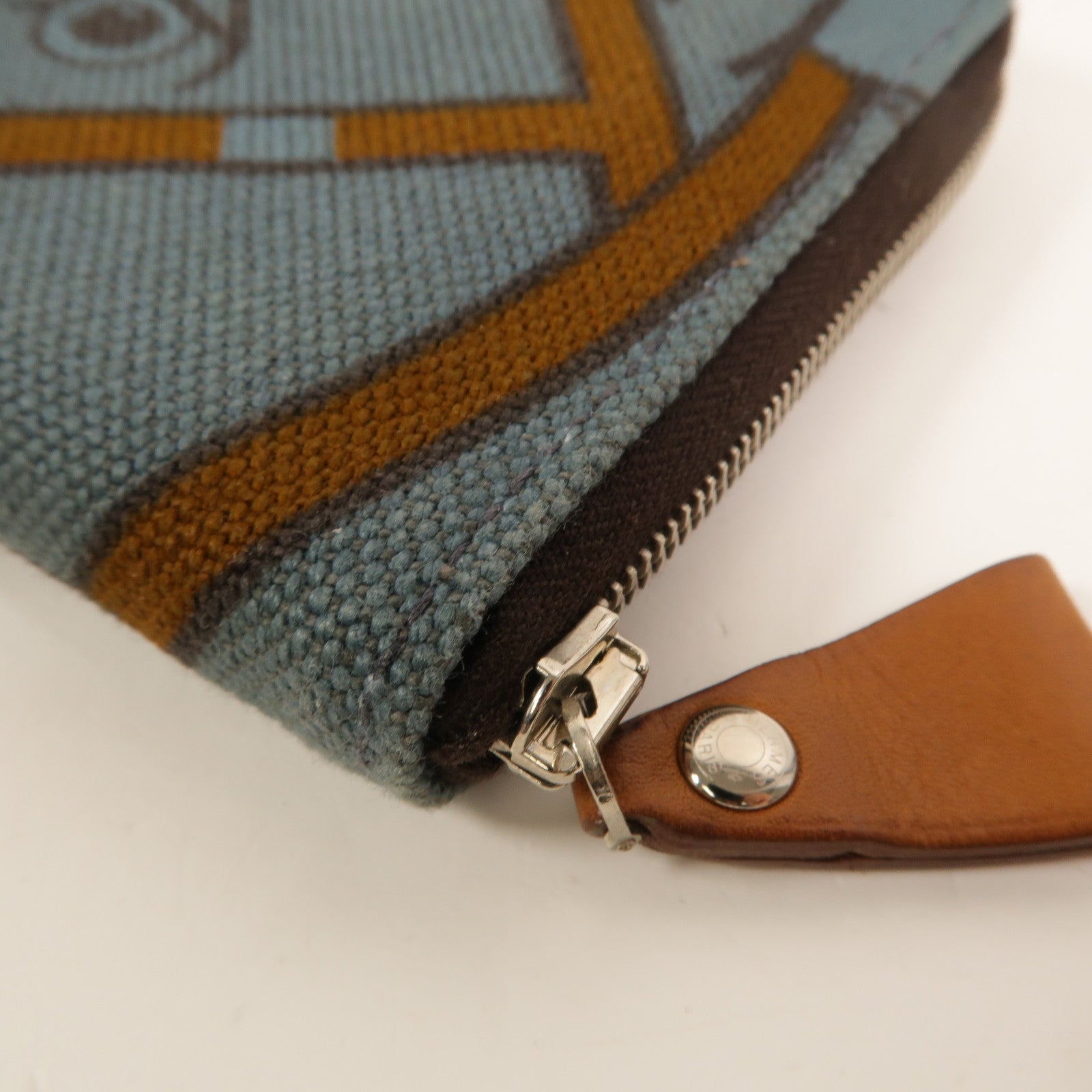 HERMES 帆布Steeple PM錢包Celeste/Ecorce