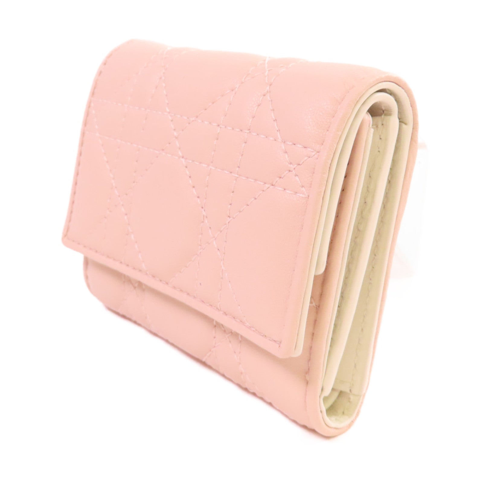 Dior 羊皮皮革Lady Dior Lotus Wallet金扣短錢包粉紅色