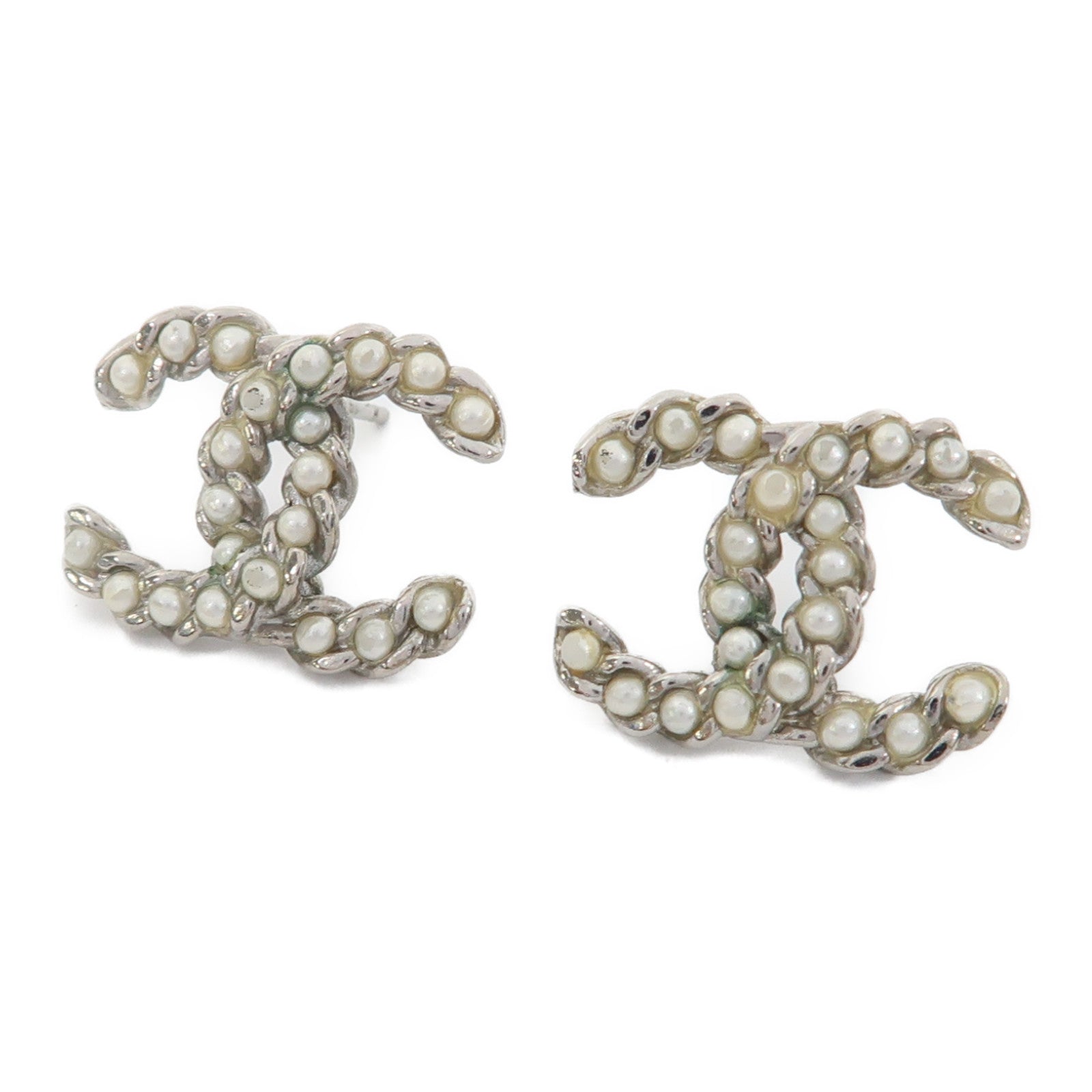 CHANEL 金屬Earrings耳環白色