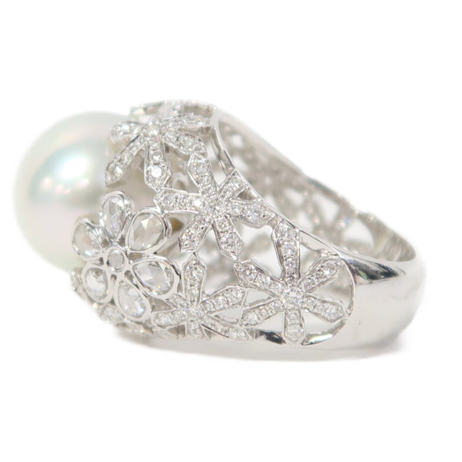 JEWELRY 18K白金Diamond Pearl Ring 1.01ct/0.71ct鑽石珍珠戒指US#6.5