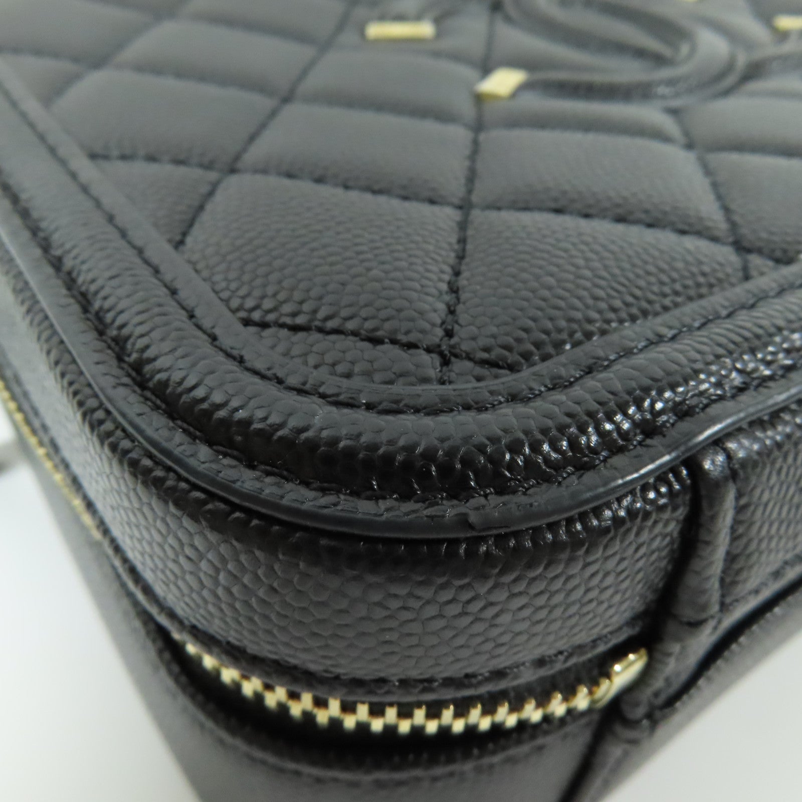 CHANEL 牛皮皮革Vanity Case金扣鏈帶手挽肩背兩用袋