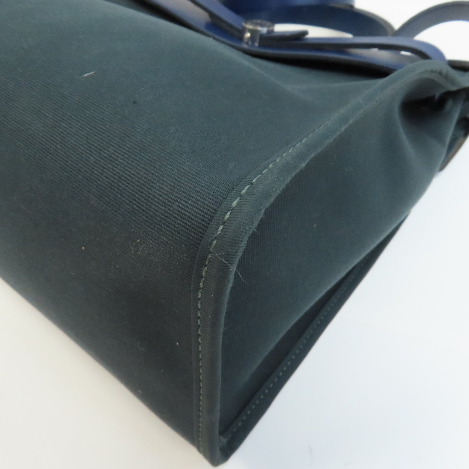 HERMES 帆布Herbag PM銀扣手挽肩背兩用袋Vert Cypres/綠色/藍色
