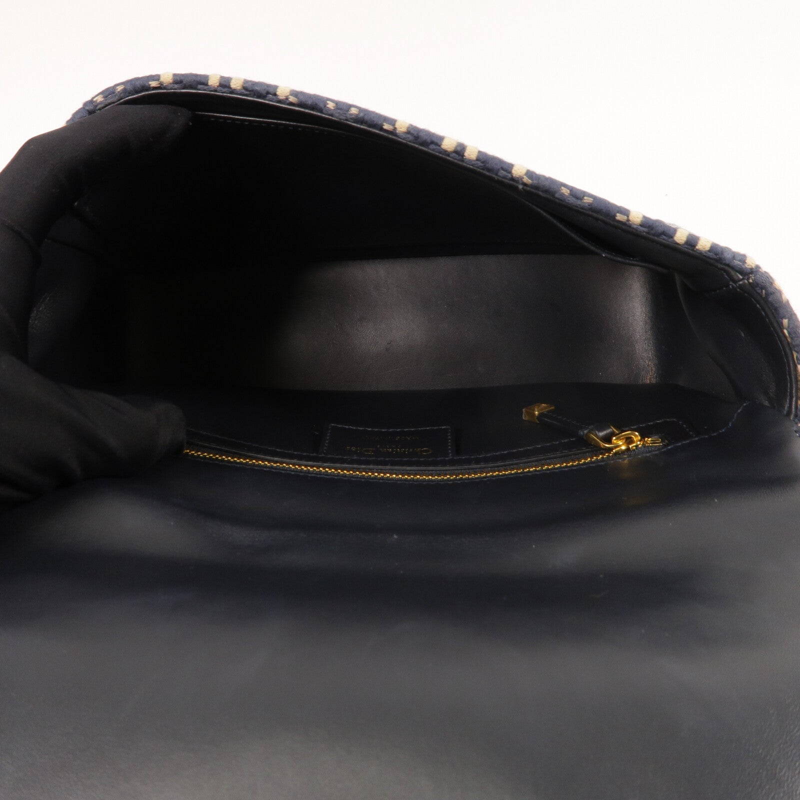 Dior Tweed/牛皮皮革Caro Medium鏈帶肩背袋