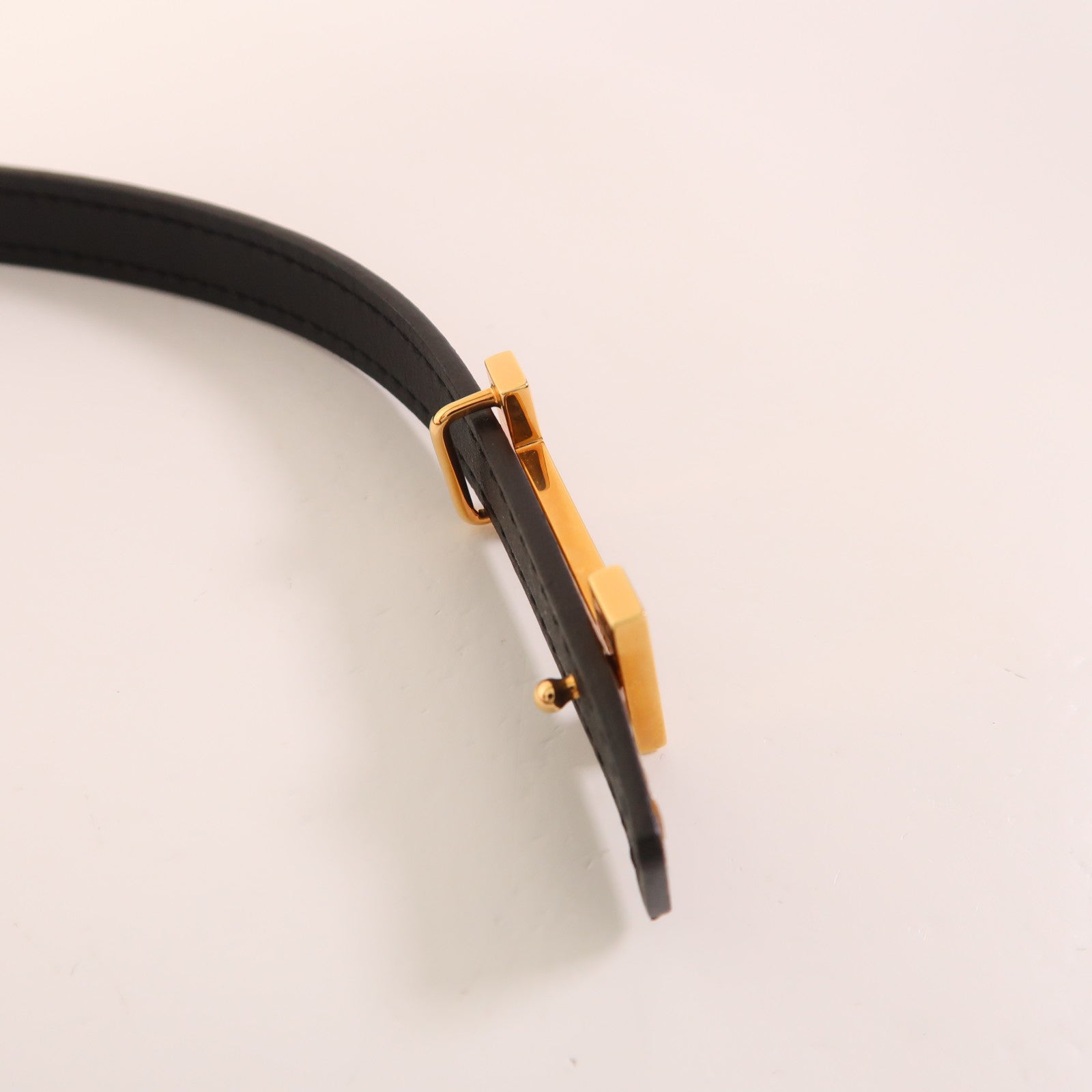 HERMES Epsom皮革/Swift皮革Focus Belt Buckle金扣皮帶Gold/Noir