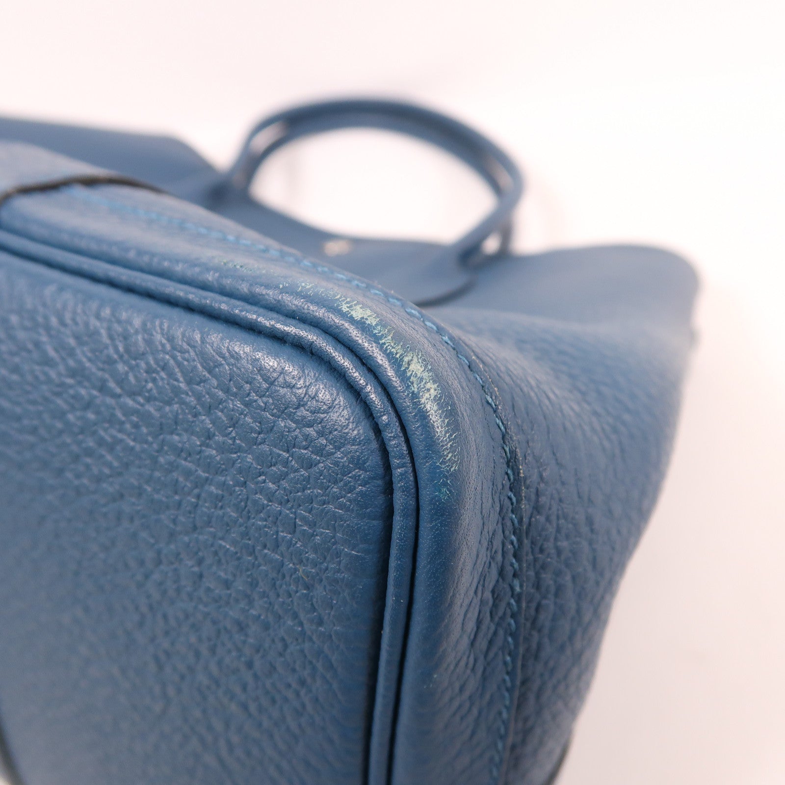 HERMES Negonda皮革Garden Party PM銀手挽袋扣Bleu Agate