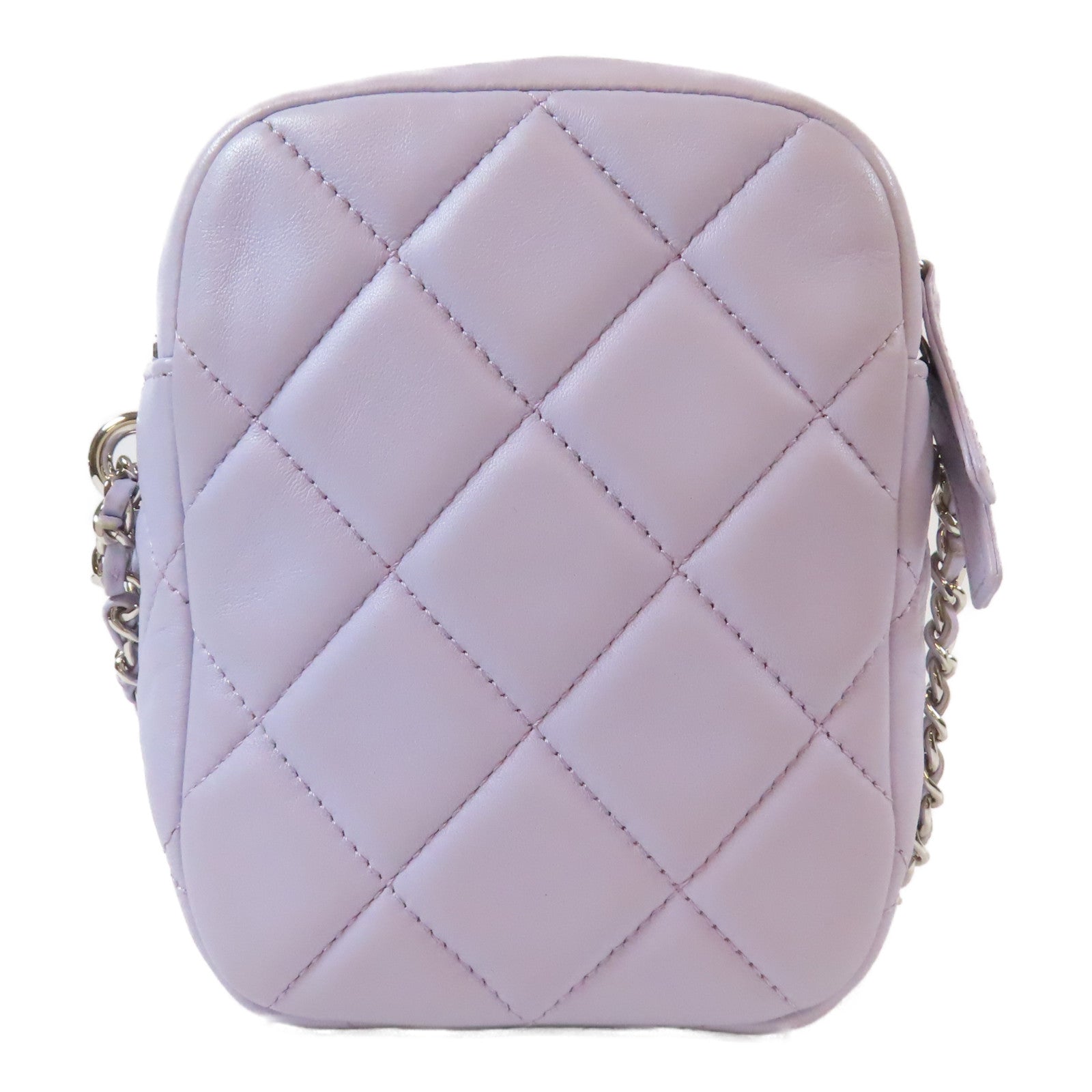CHANEL 【激減優惠】菱格羊皮皮革Chain Shoulder銀扣鏈帶肩背袋紫色
