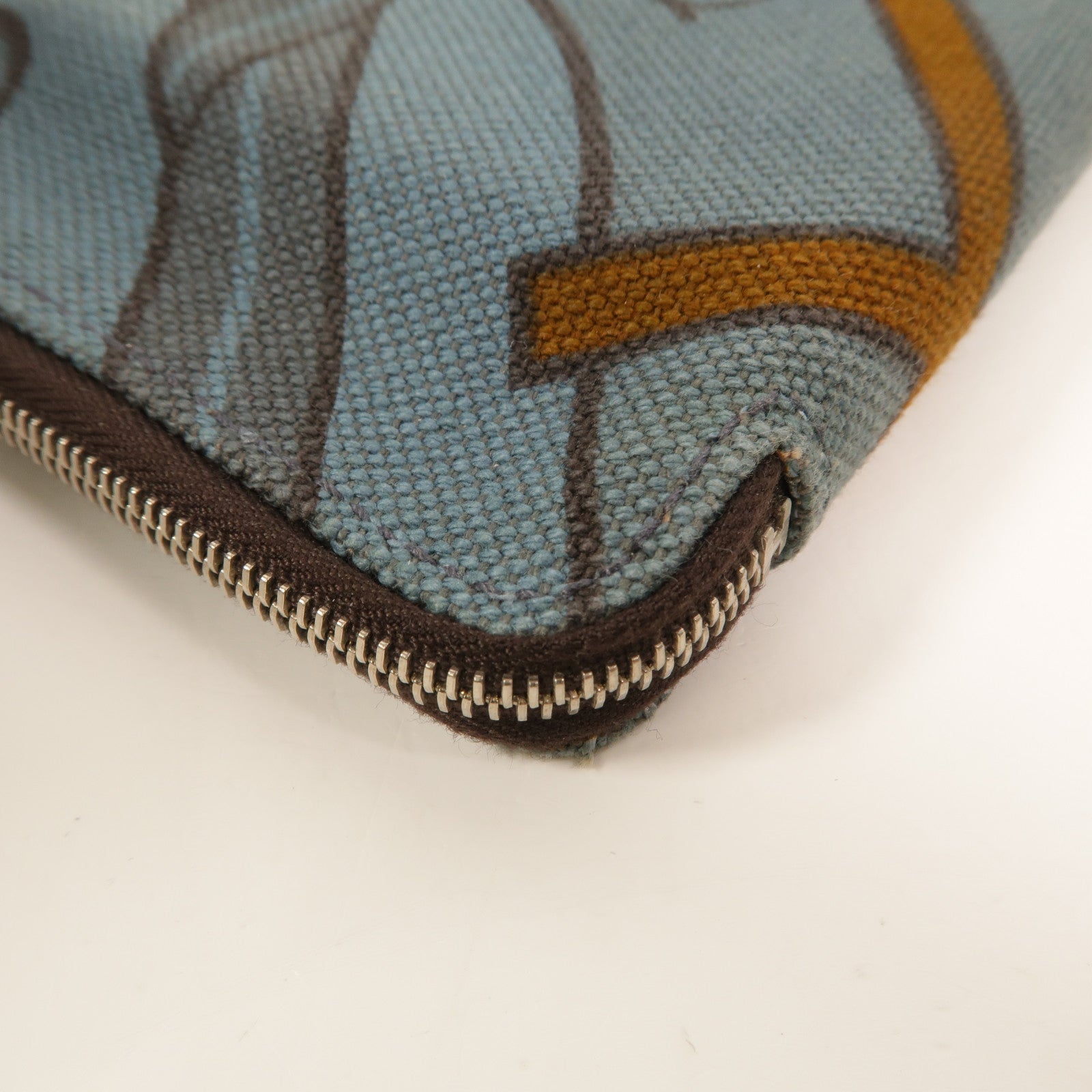 HERMES 帆布Steeple PM錢包Celeste/Ecorce