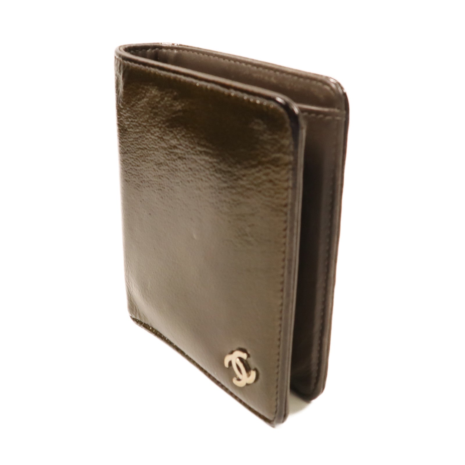 CHANEL 漆皮皮革Wallet銀扣錢包啡色