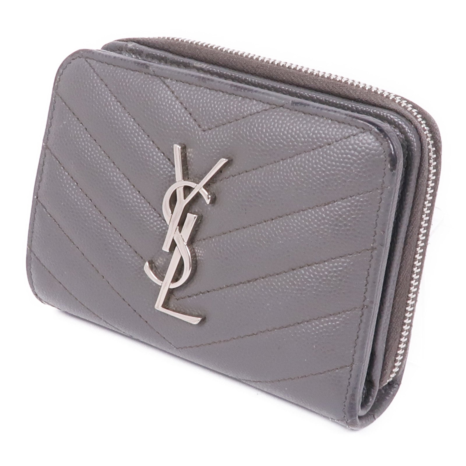 YVES SAINT LAURENT YSL Wallet Calfskin Leather Grey