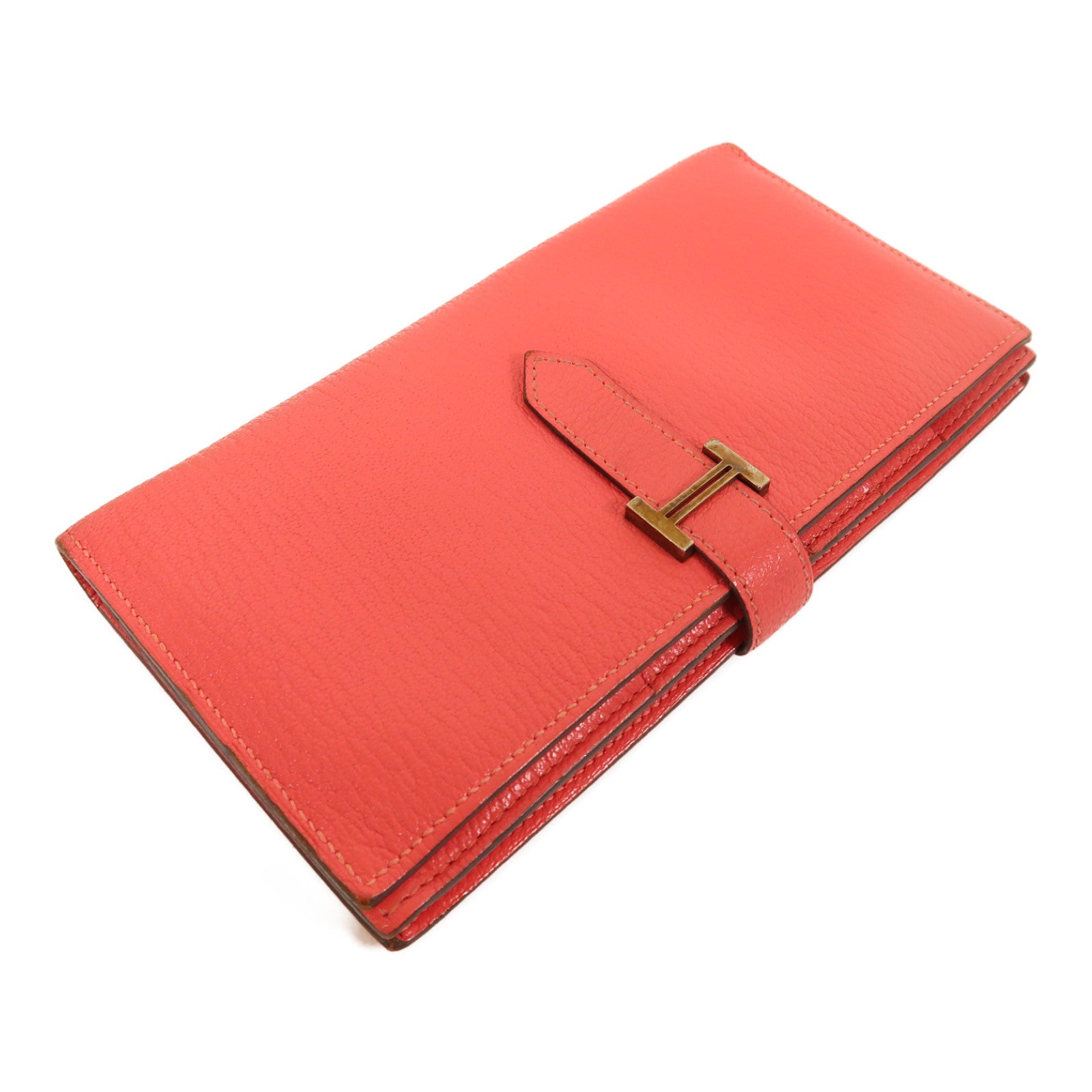 HERMES 【激減優惠】Chevre皮革Bearn Wallet銀扣長錢包粉紅色