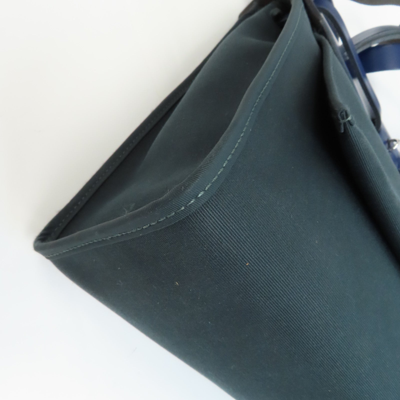 HERMES 帆布Herbag PM銀扣手挽肩背兩用袋Vert Cypres/綠色/藍色