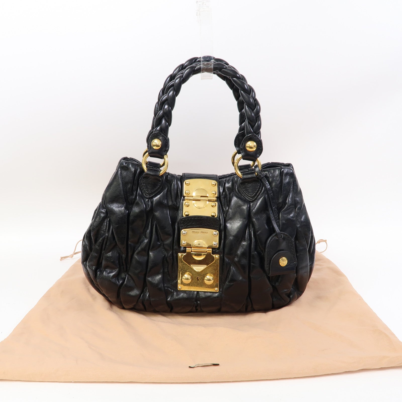 Miu Miu 牛皮皮革Hand Bag金扣手挽袋黑色