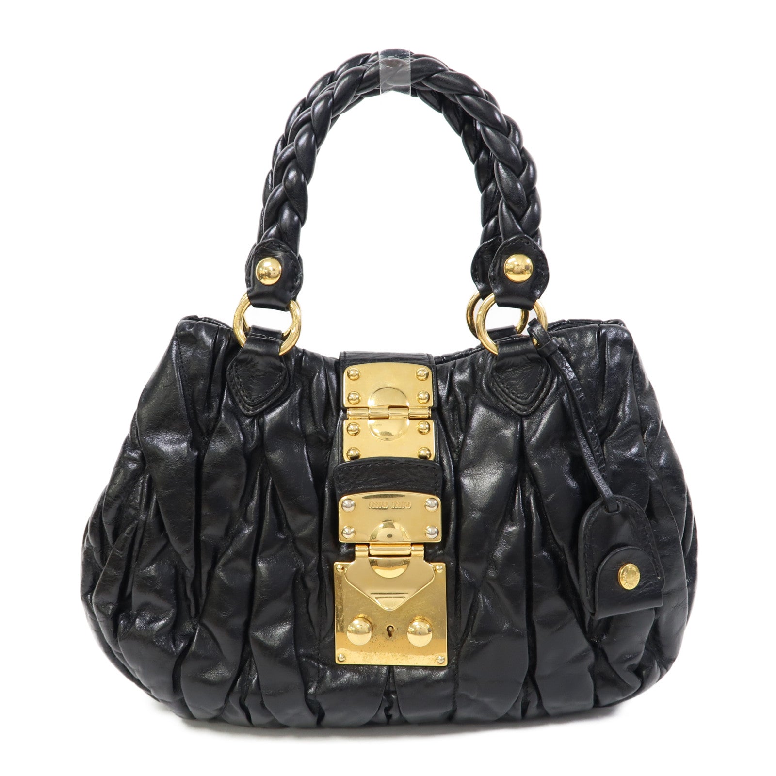 Miu Miu 牛皮皮革Hand Bag金扣手挽袋黑色