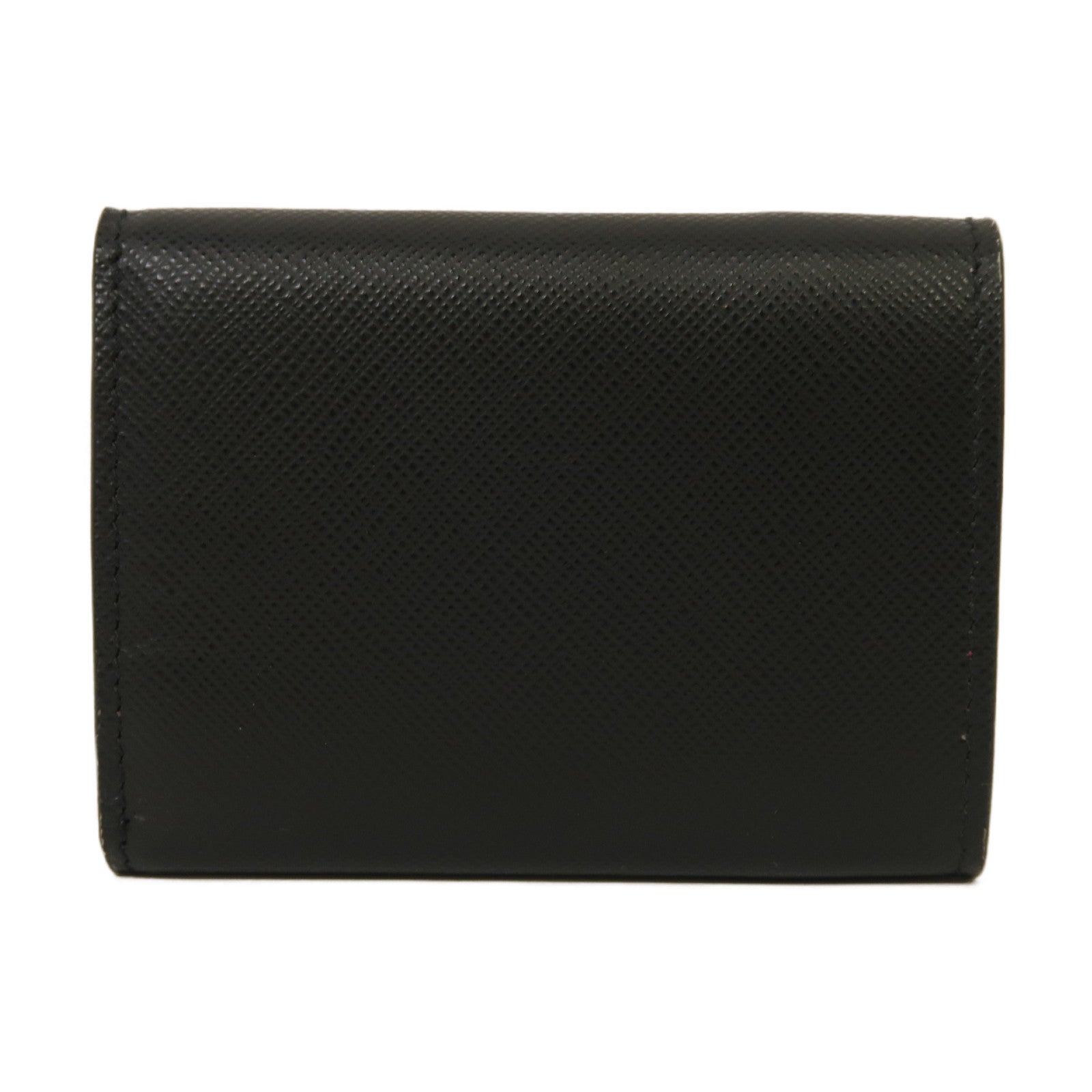PRADA Saffiano皮革Trifold Wallet銀扣三摺錢包黑色
