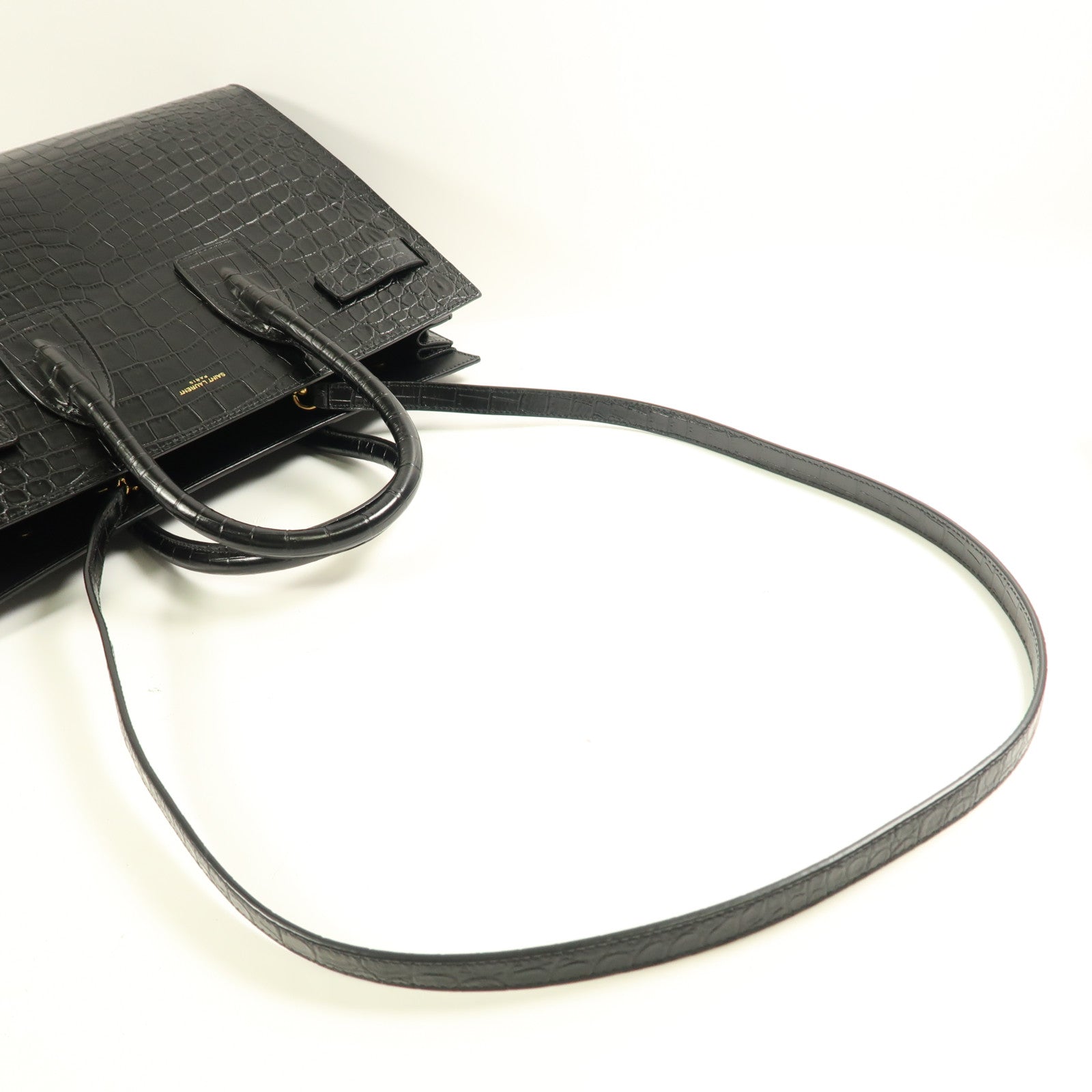 YVES SAINT LAURENT 鱷魚皮革Sac De Jour金扣手挽肩背兩用袋
