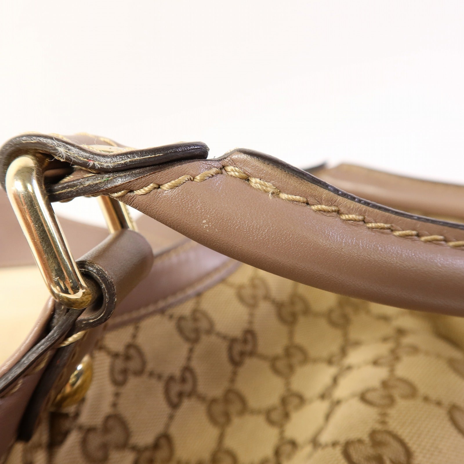 GUCCI 帆布Sukey Tote金扣手挽袋棕色