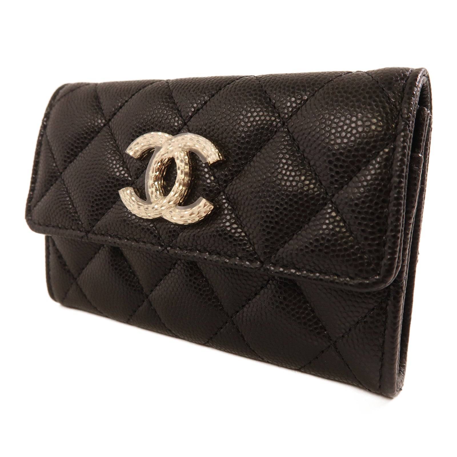 CHANEL 牛皮皮革Card Case銀扣卡片套黑色