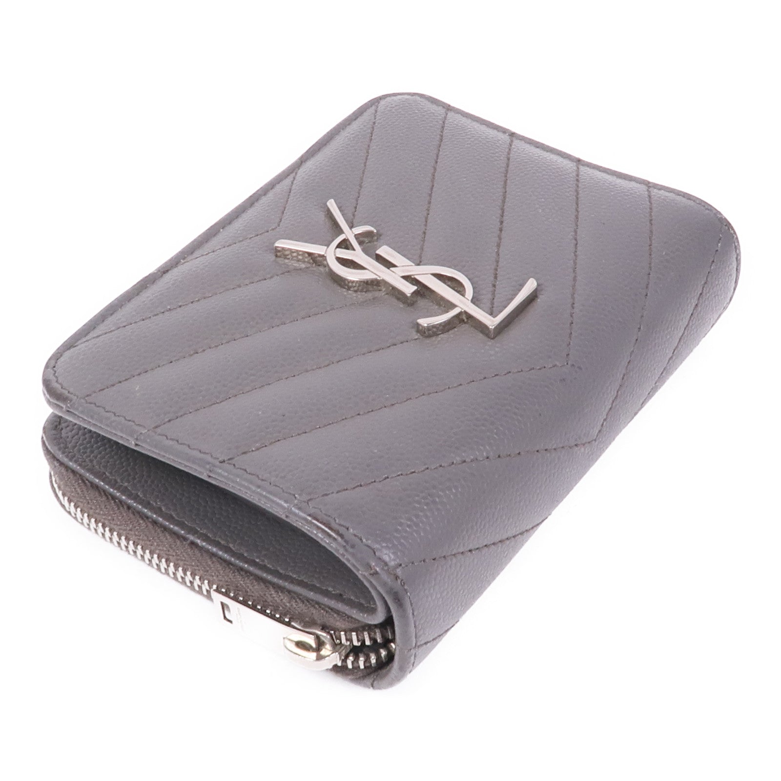 YVES SAINT LAURENT YSL Wallet Calfskin Leather Grey