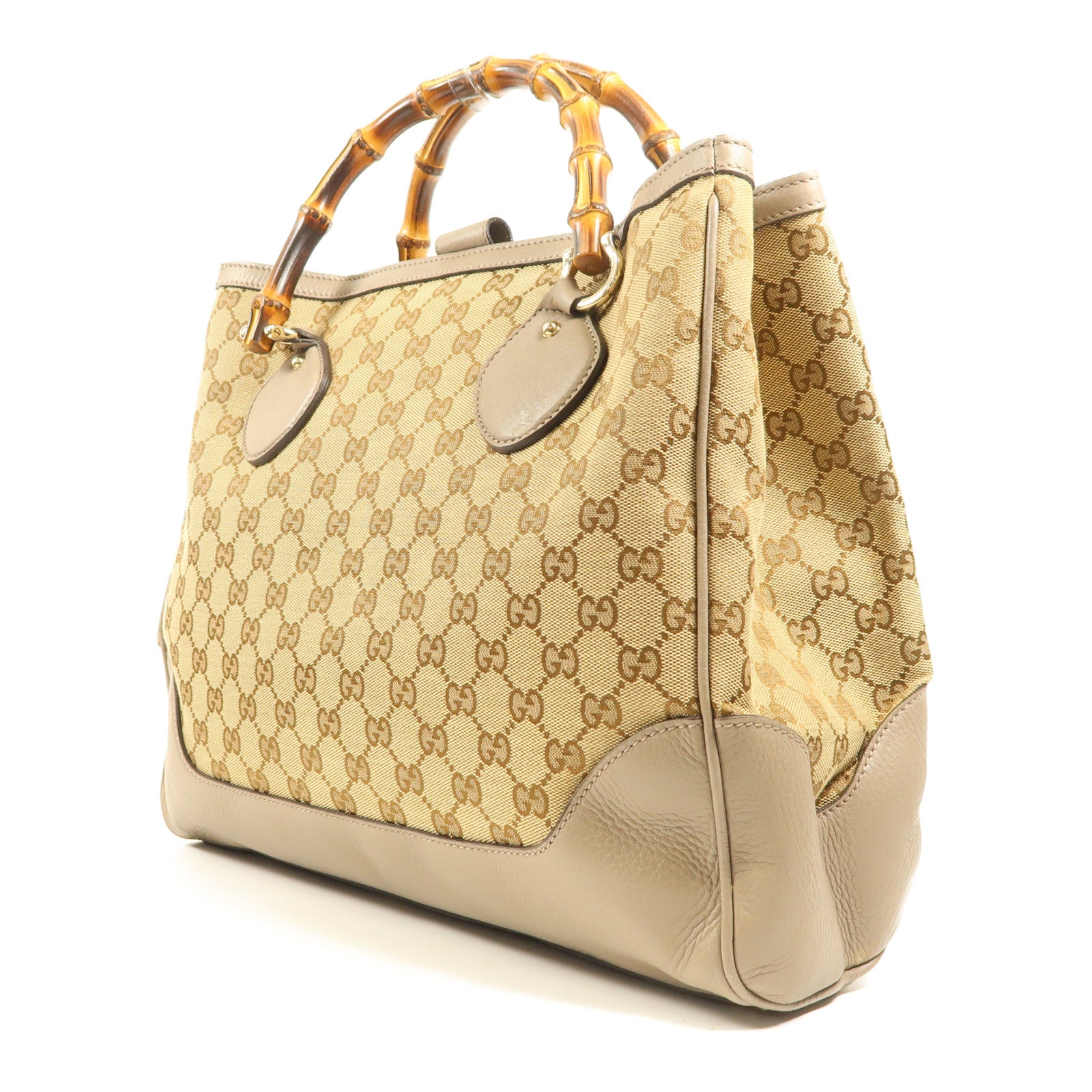 GUCCI 帆布Diana Bamboo Handle金扣手挽袋