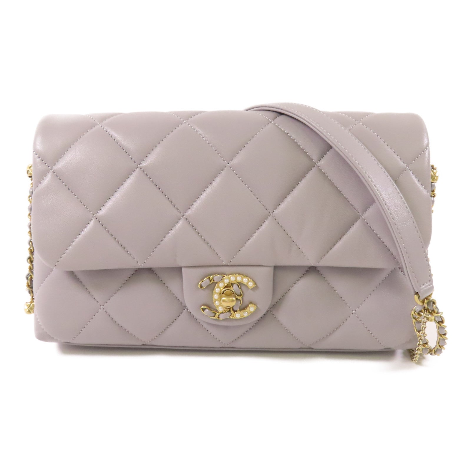 CHANEL 羊皮皮革Shoulder Bag金扣鏈帶肩背袋