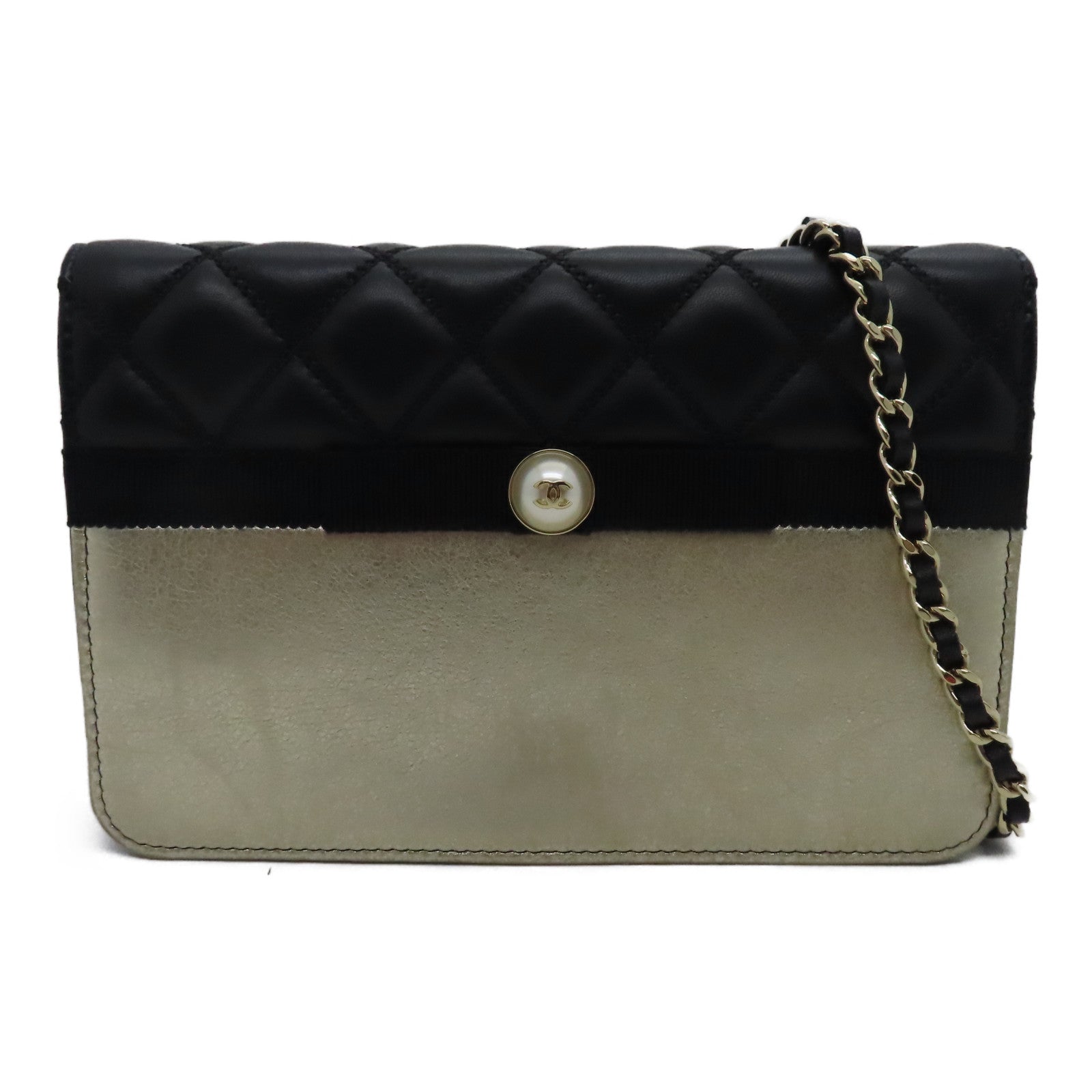 CHANEL 【清倉大減價】菱格羊皮皮革Wallet On Chain金扣肩背袋黑色金色
