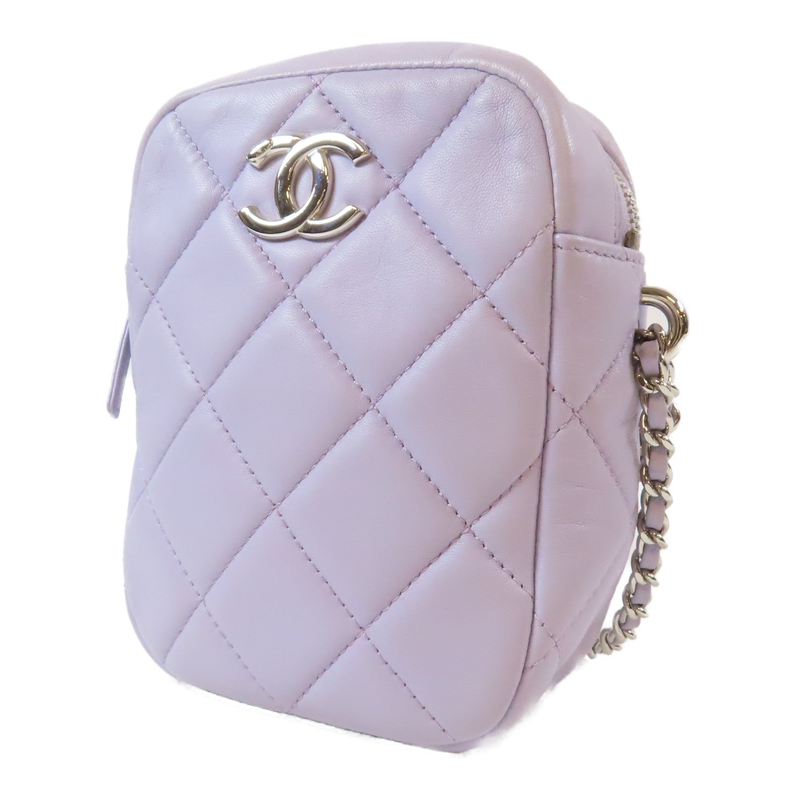CHANEL 【激減優惠】菱格羊皮皮革Chain Shoulder銀扣鏈帶肩背袋紫色