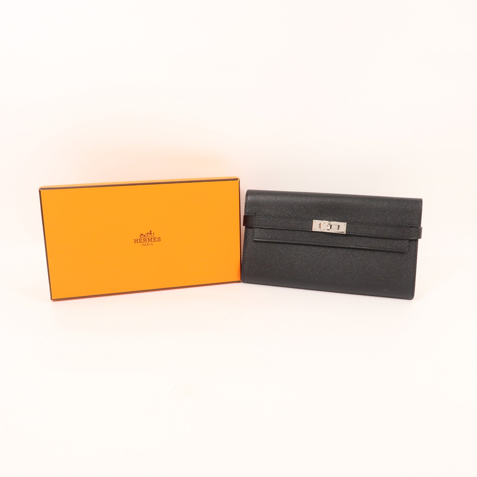 HERMES Epsom皮革Kelly Wallet銀扣長錢包Noir