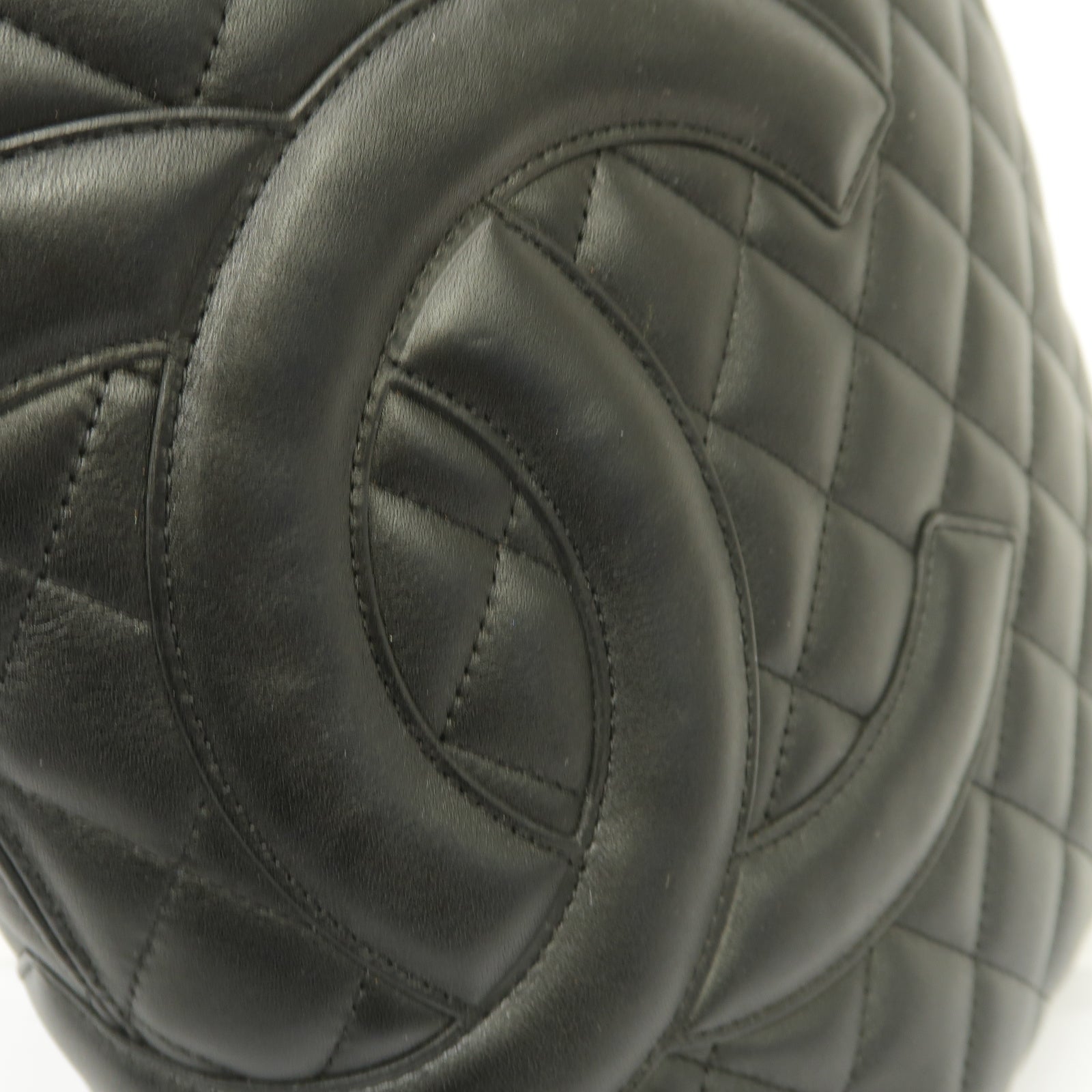 CHANEL 【激減優惠】牛皮皮革Cambon Tote銀扣手挽袋黒色